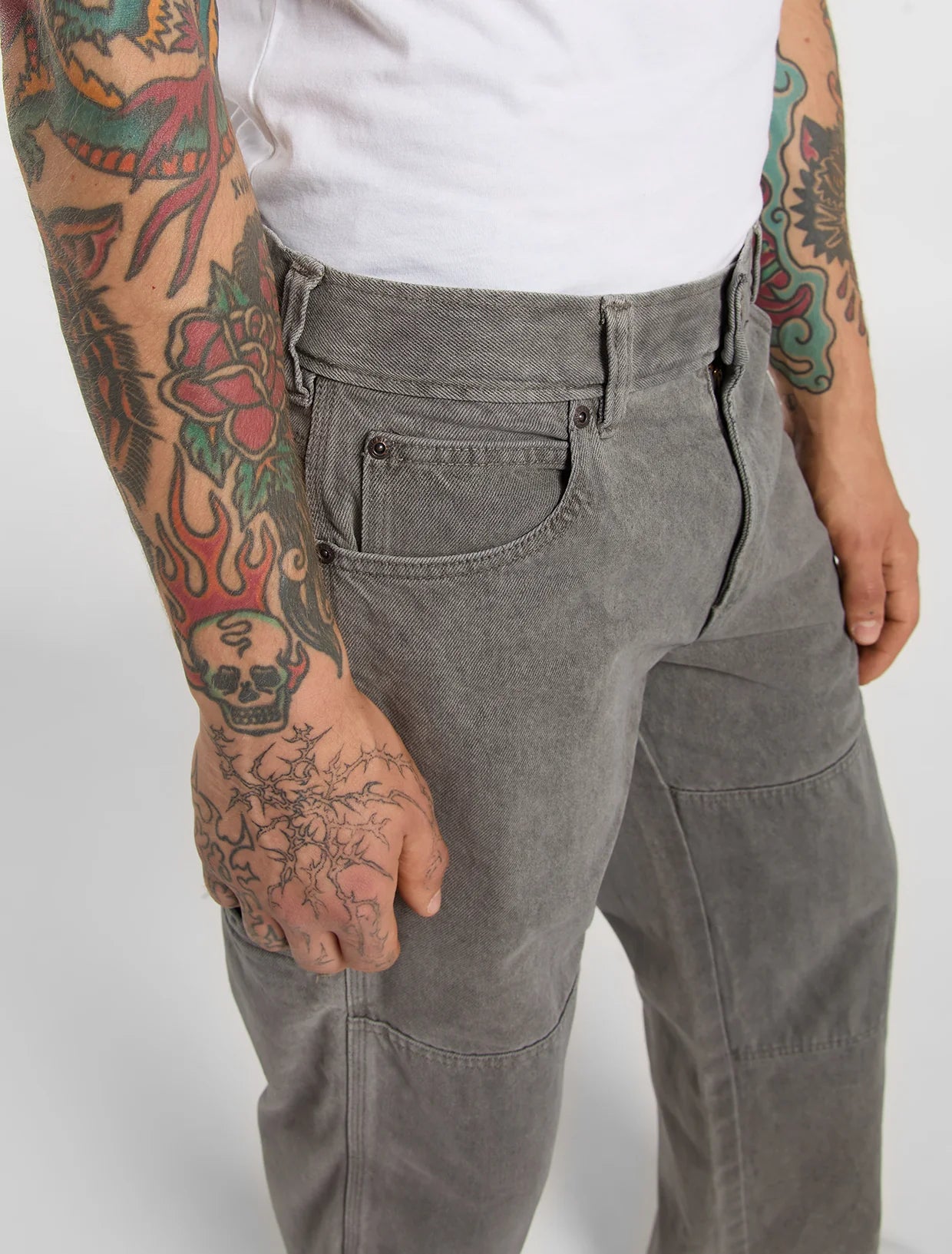 JEANS DRITTI DOUBLE KNEE LOOSE GRIGIO LAVATO