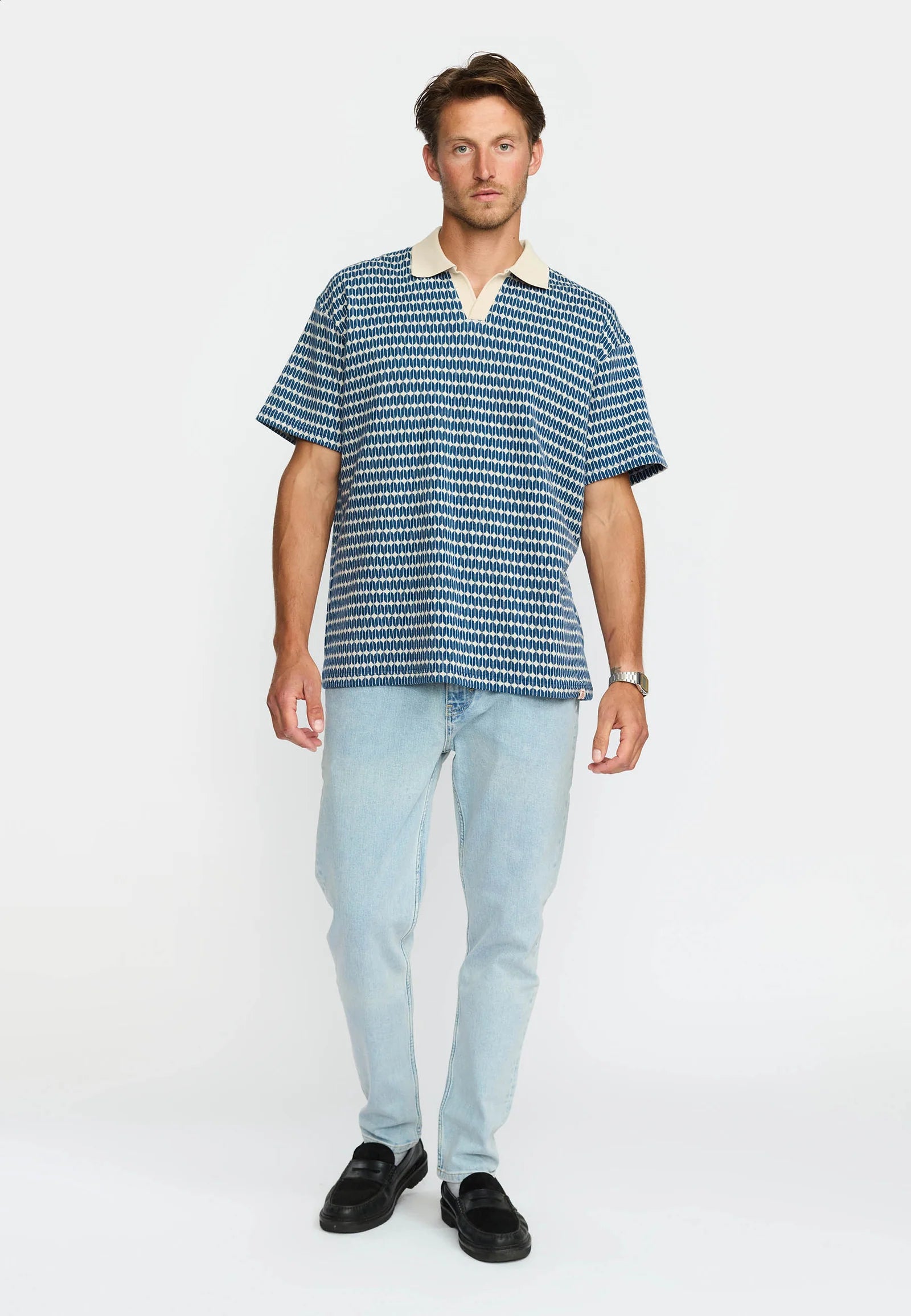 CAMICIA POLO A MANICHE CORTE IN COTONE NAVY