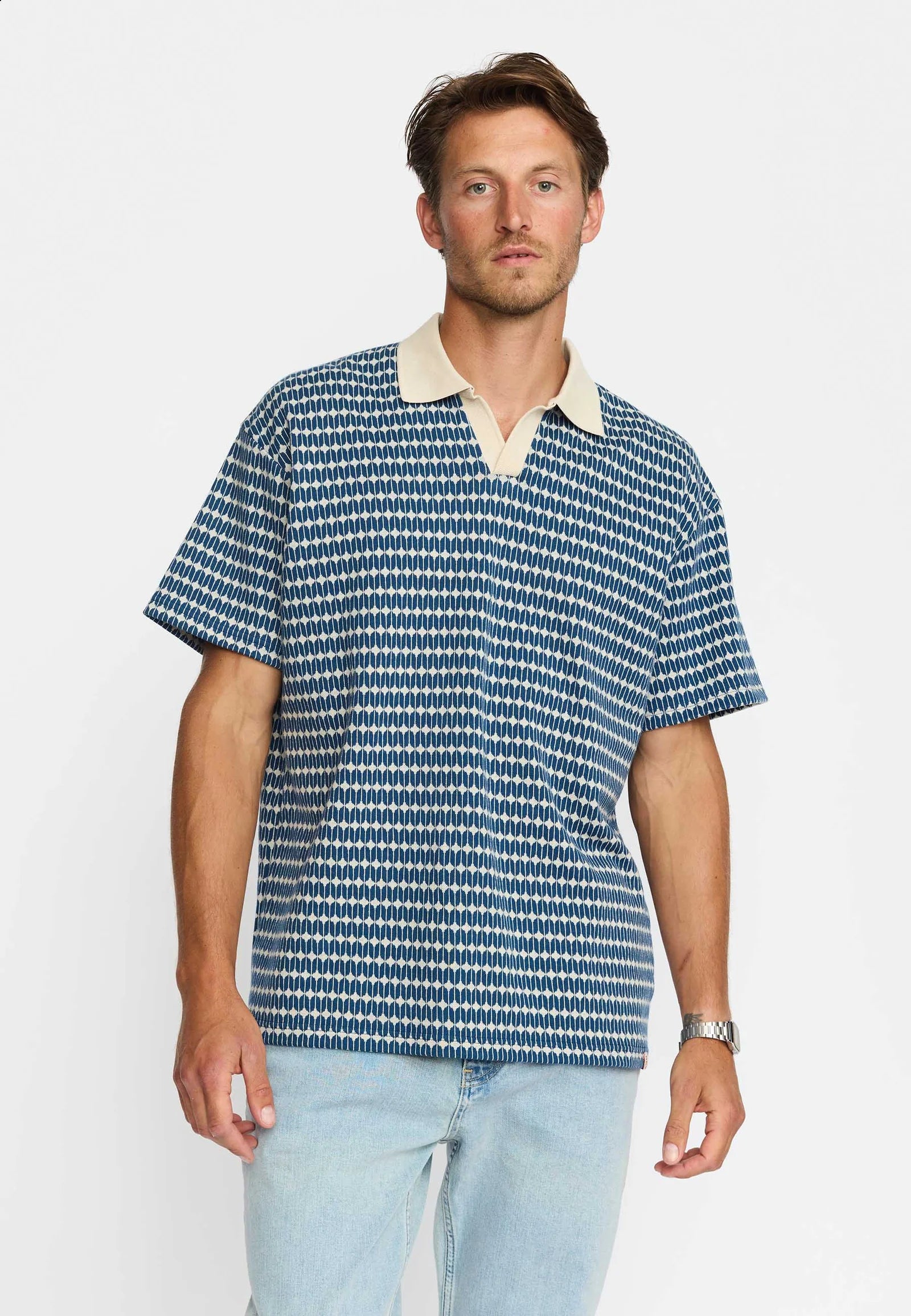 CAMICIA POLO A MANICHE CORTE IN COTONE NAVY