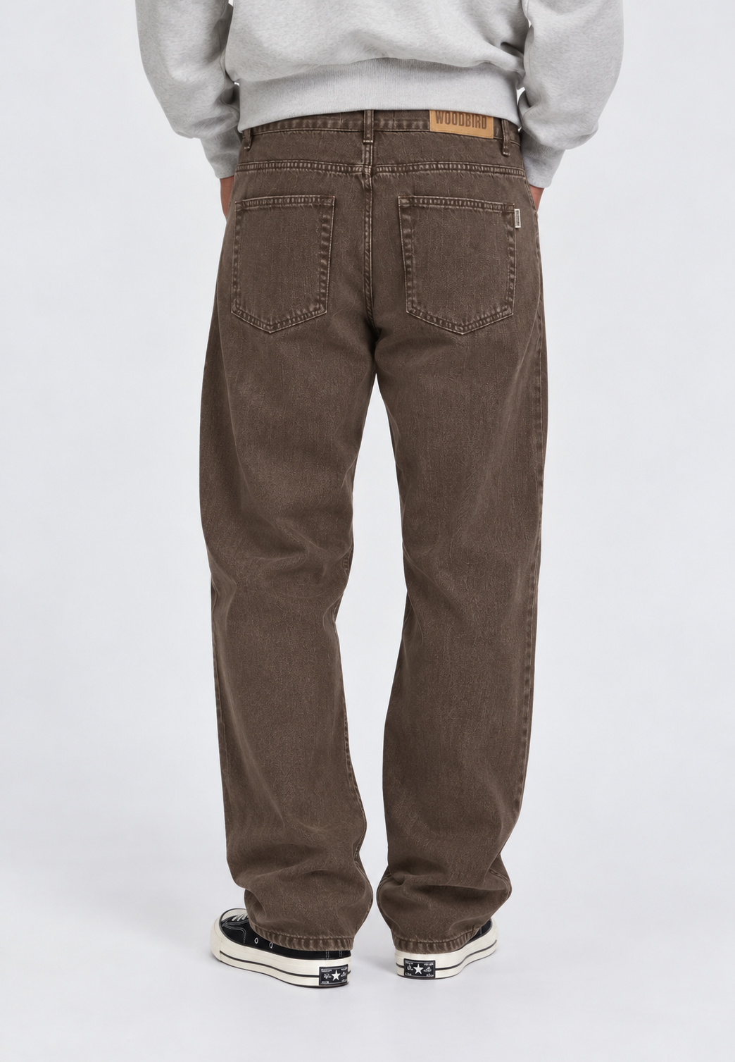 JEANS LOOSE FIT IN COTONE MARRONE WASHED