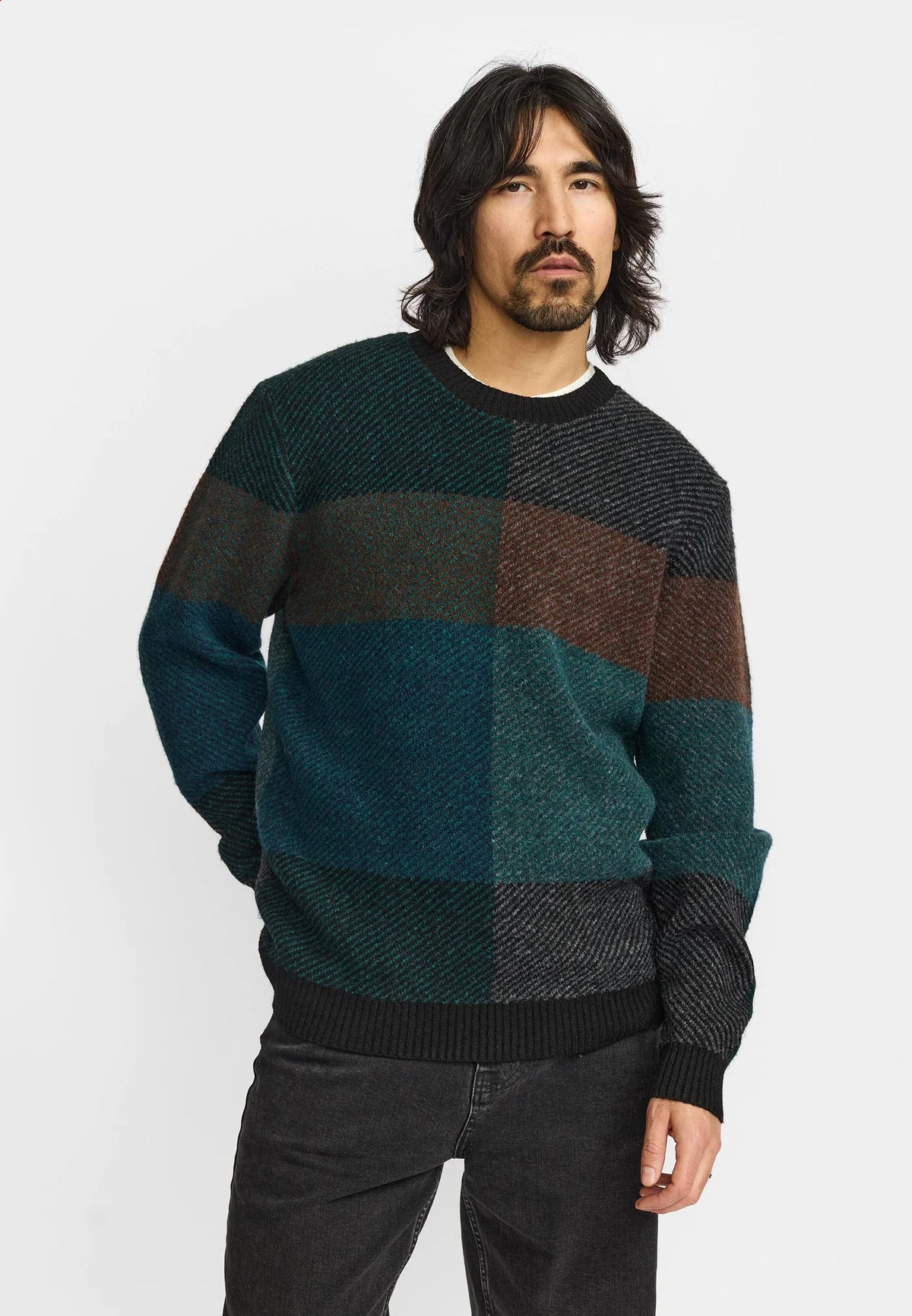 MAGLIONE GIROCOLLO A SCACCHI NERO