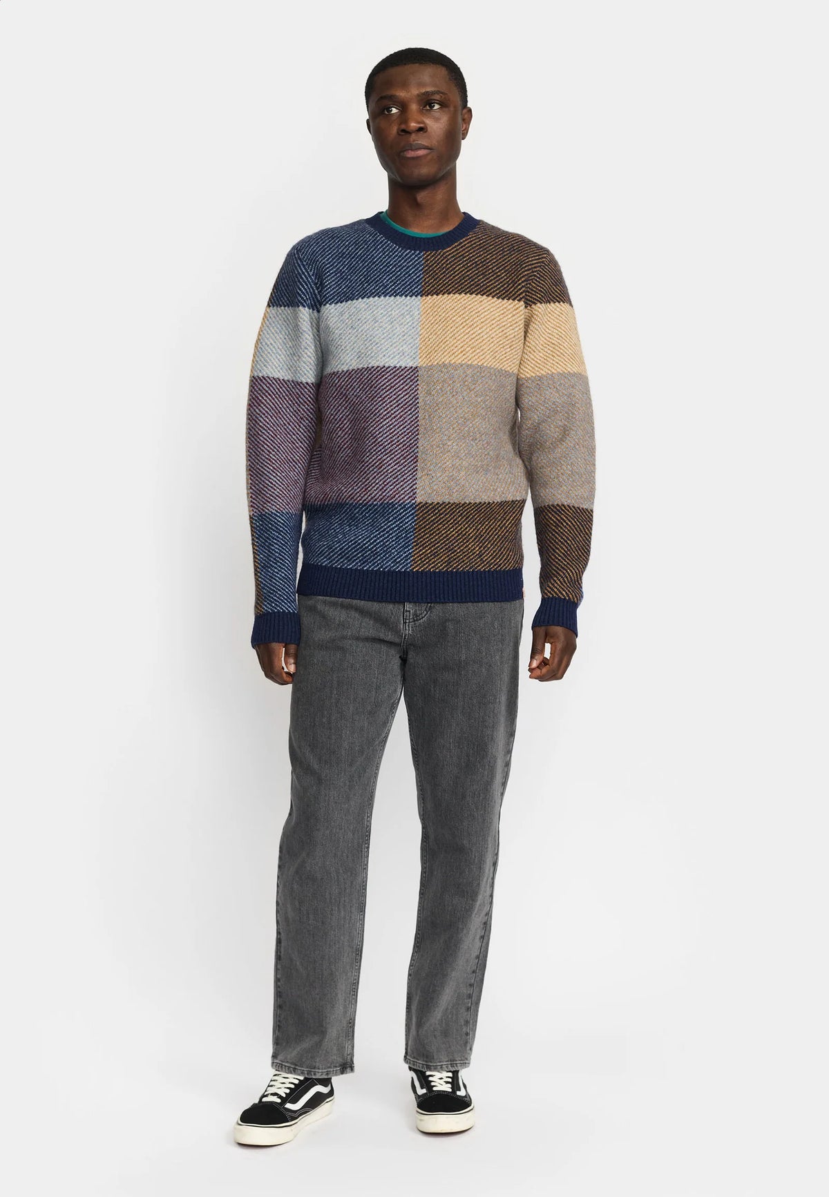 MAGLIONE GIROCOLLO A SCACCHI BLU