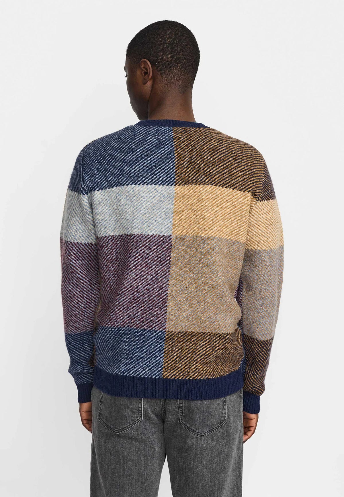 MAGLIONE GIROCOLLO A SCACCHI BLU
