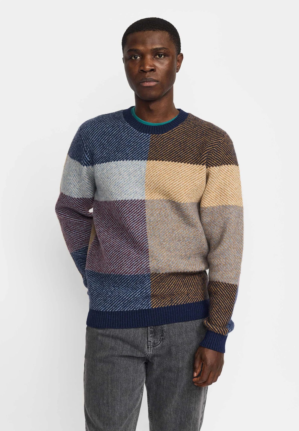 MAGLIONE GIROCOLLO A SCACCHI BLU