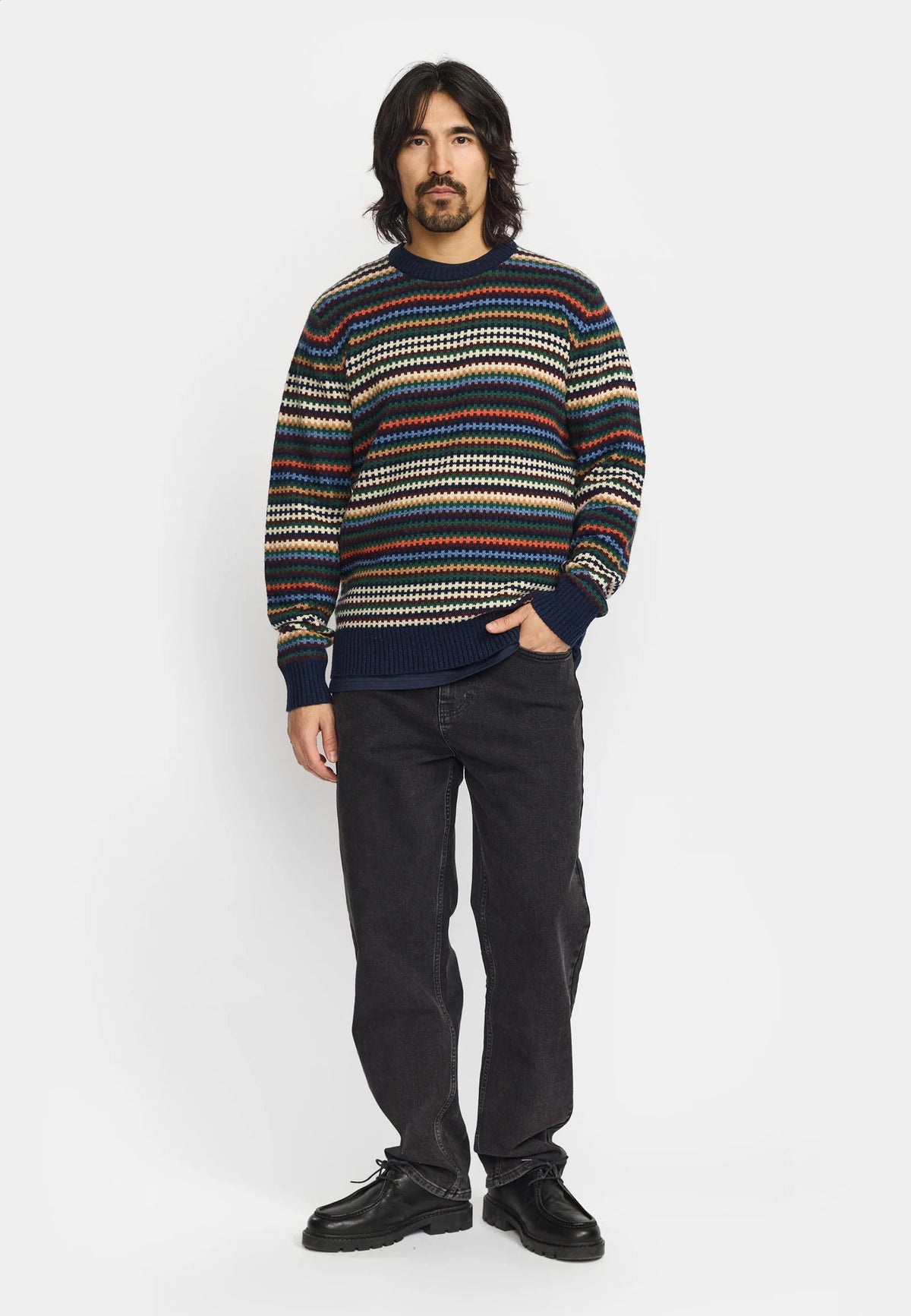 MAGLIONE GIROCOLLO IN LANA MULTICOLORE BLU