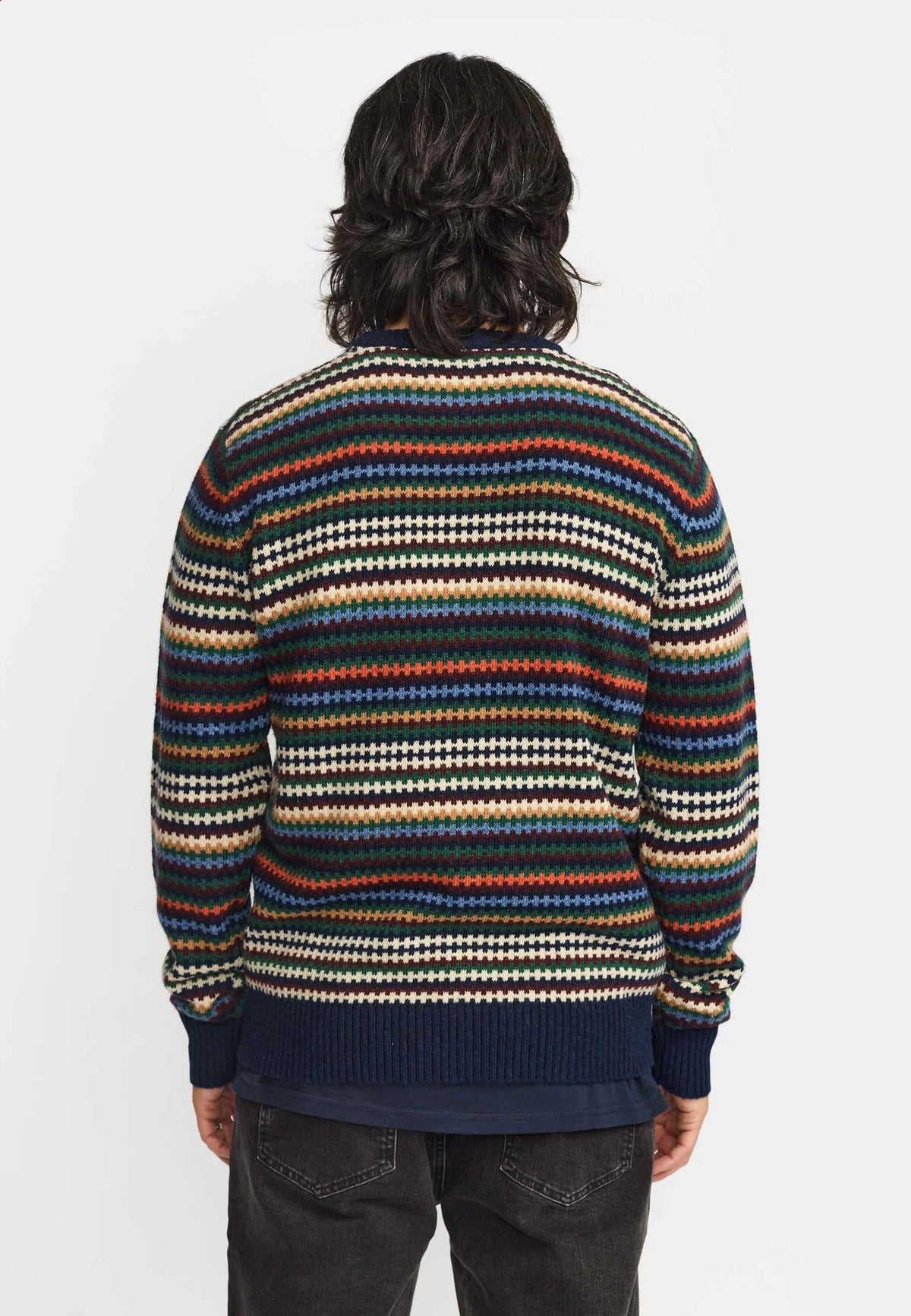 MAGLIONE GIROCOLLO IN LANA MULTICOLORE BLU
