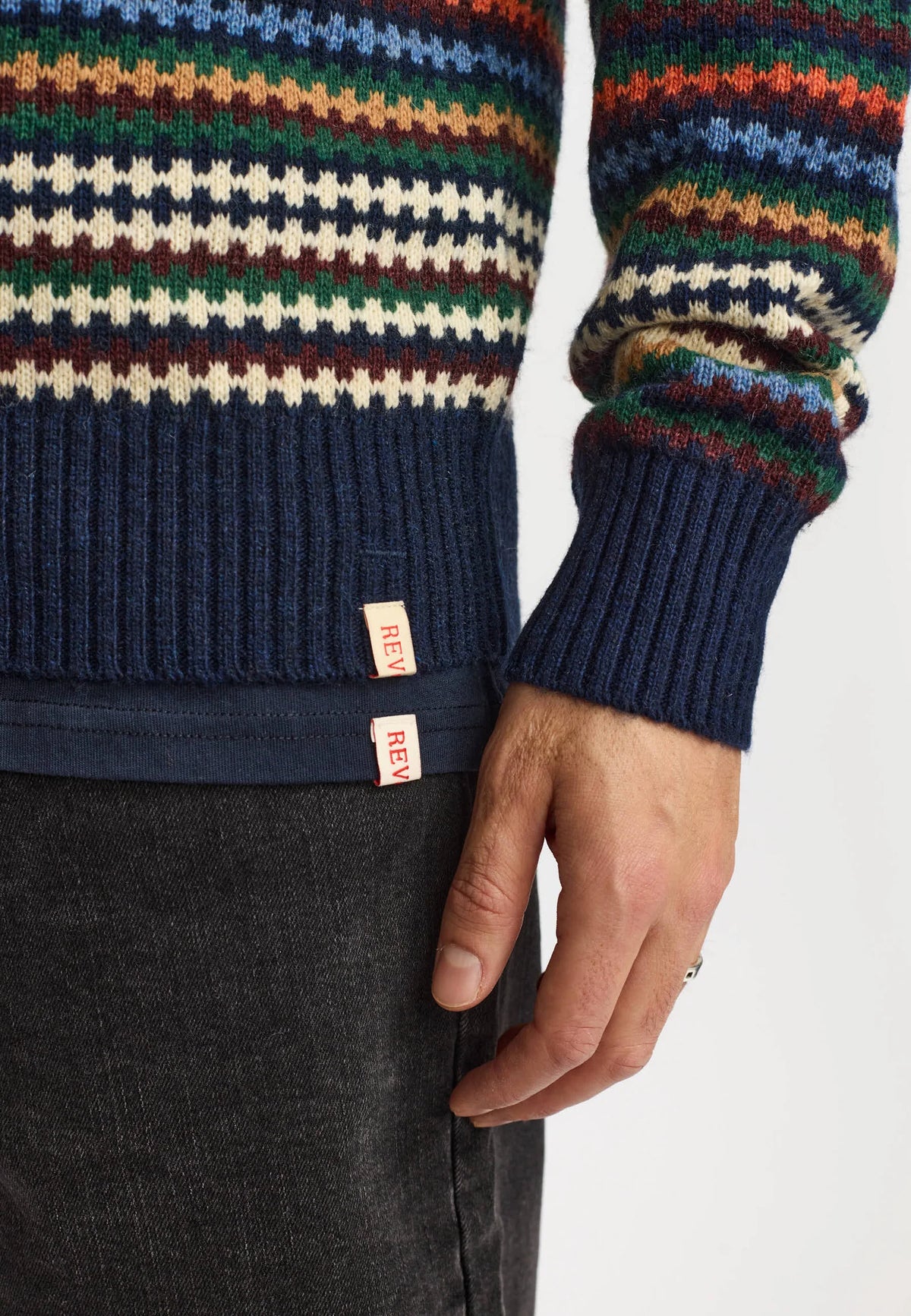 MAGLIONE GIROCOLLO IN LANA MULTICOLORE BLU