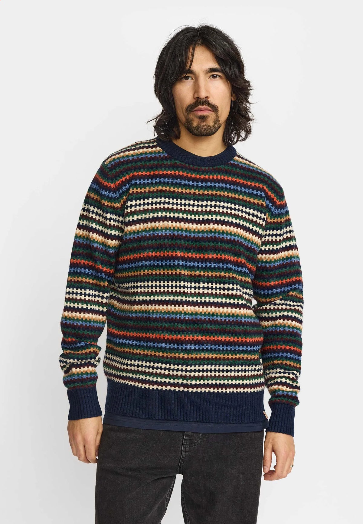 MAGLIONE GIROCOLLO IN LANA MULTICOLORE BLU