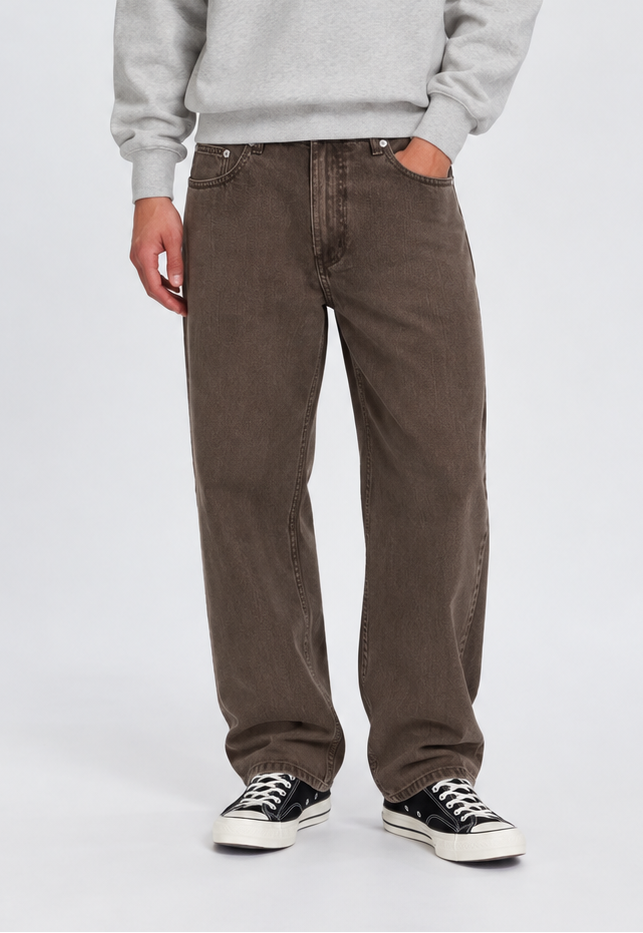 JEANS LOOSE FIT IN COTONE MARRONE WASHED