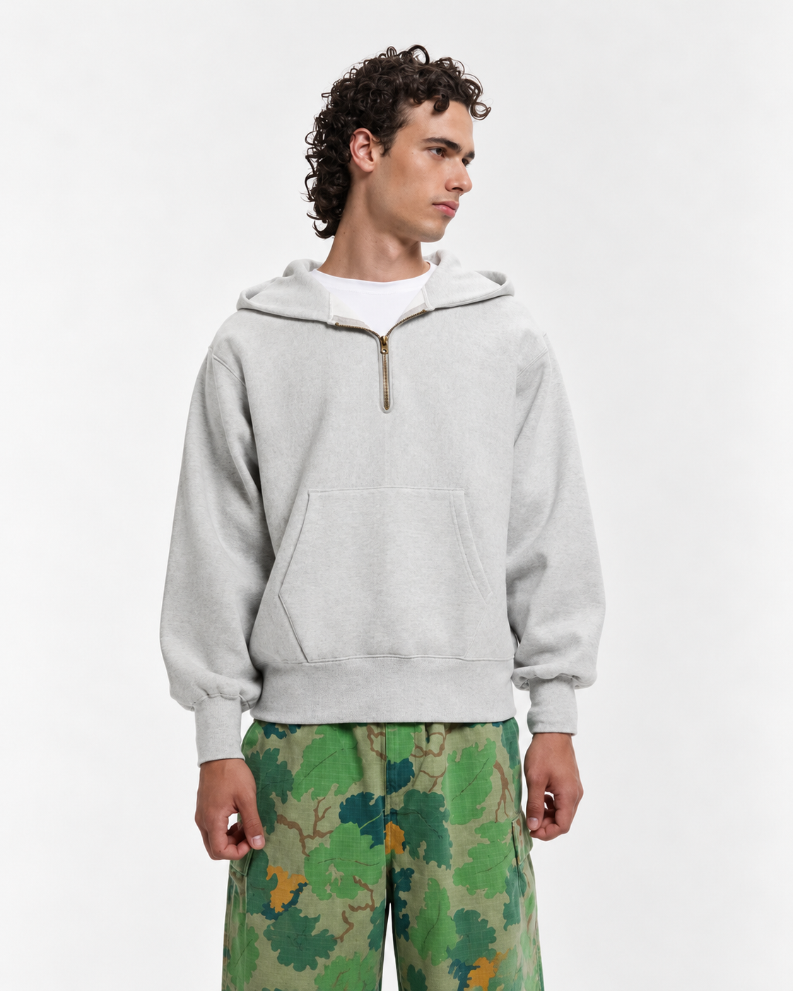 FELPA CON MEZZA ZIP IN COTONE GRIGIO