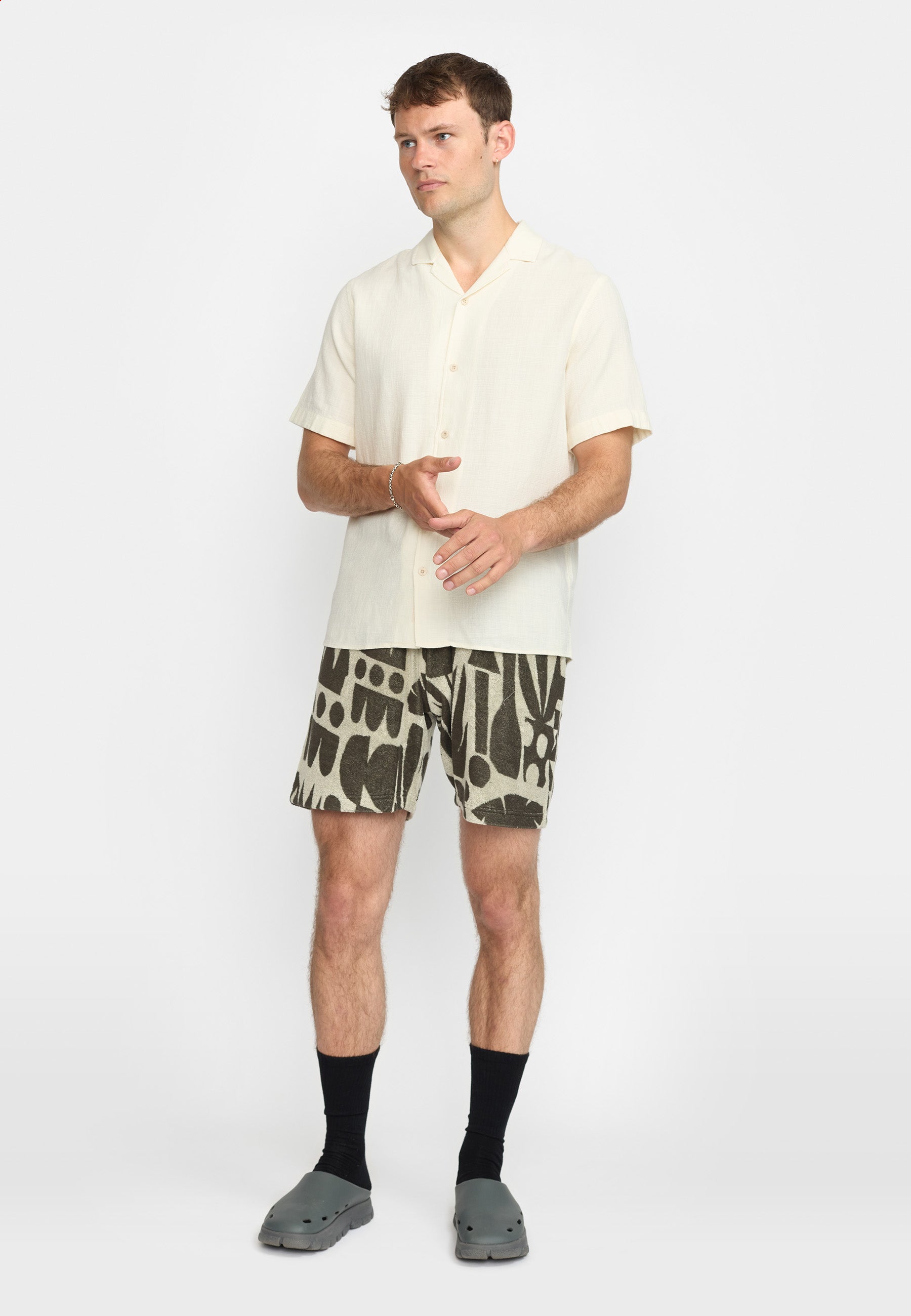 CAMICIA A MANICHE CORTE IN COTONE OFFWHITE
