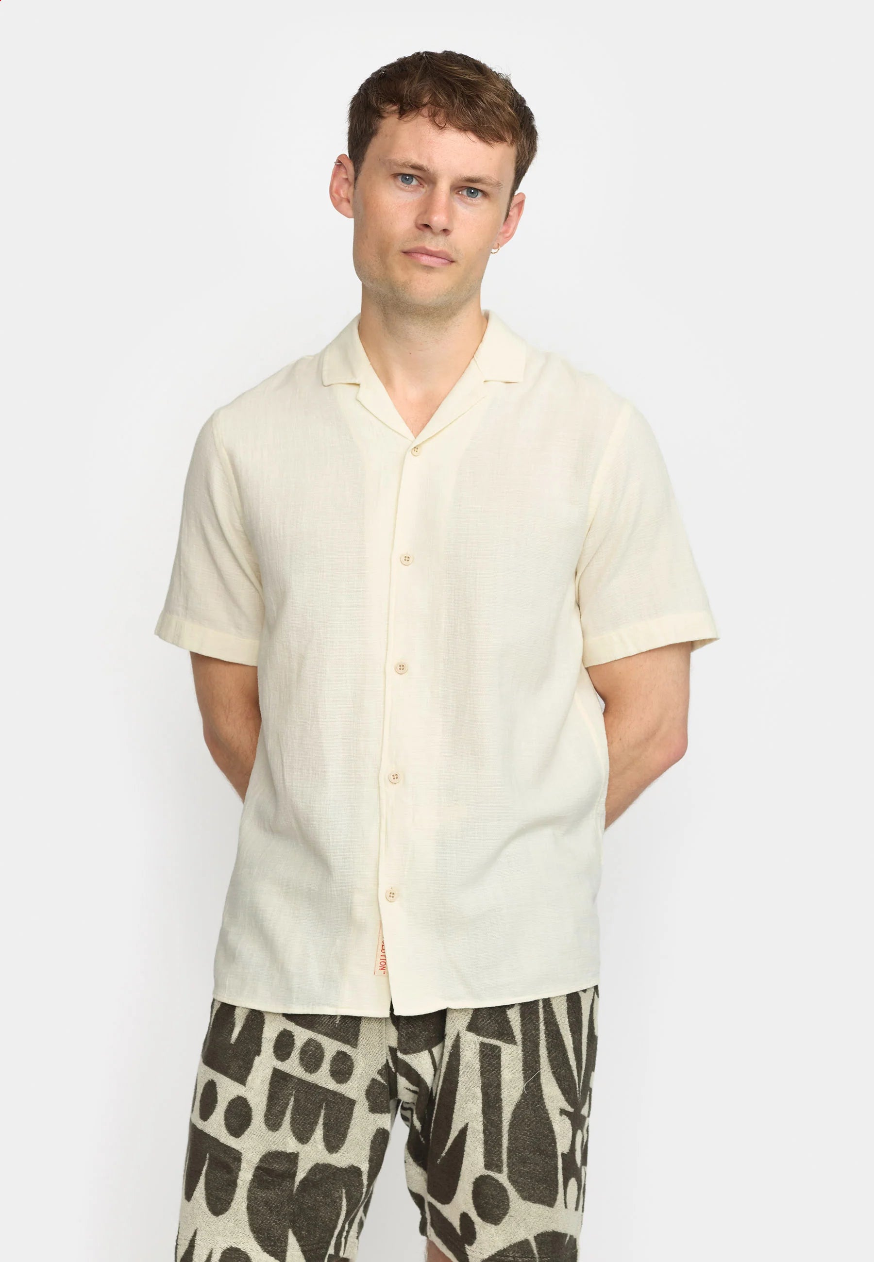 CAMICIA A MANICHE CORTE IN COTONE OFFWHITE