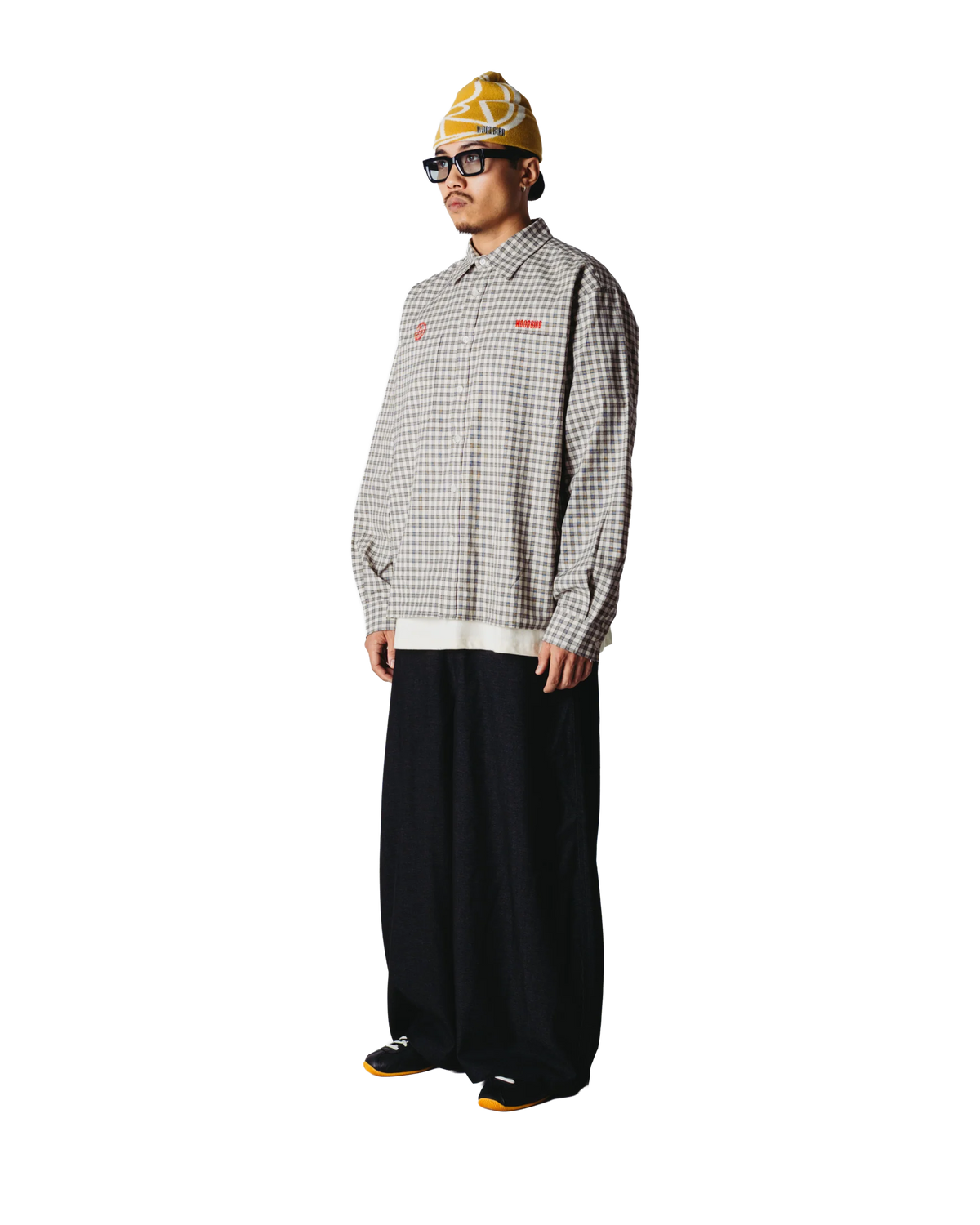 CAMICIA A QUADRI CON RICAMO IN COTONE OFF WHITE