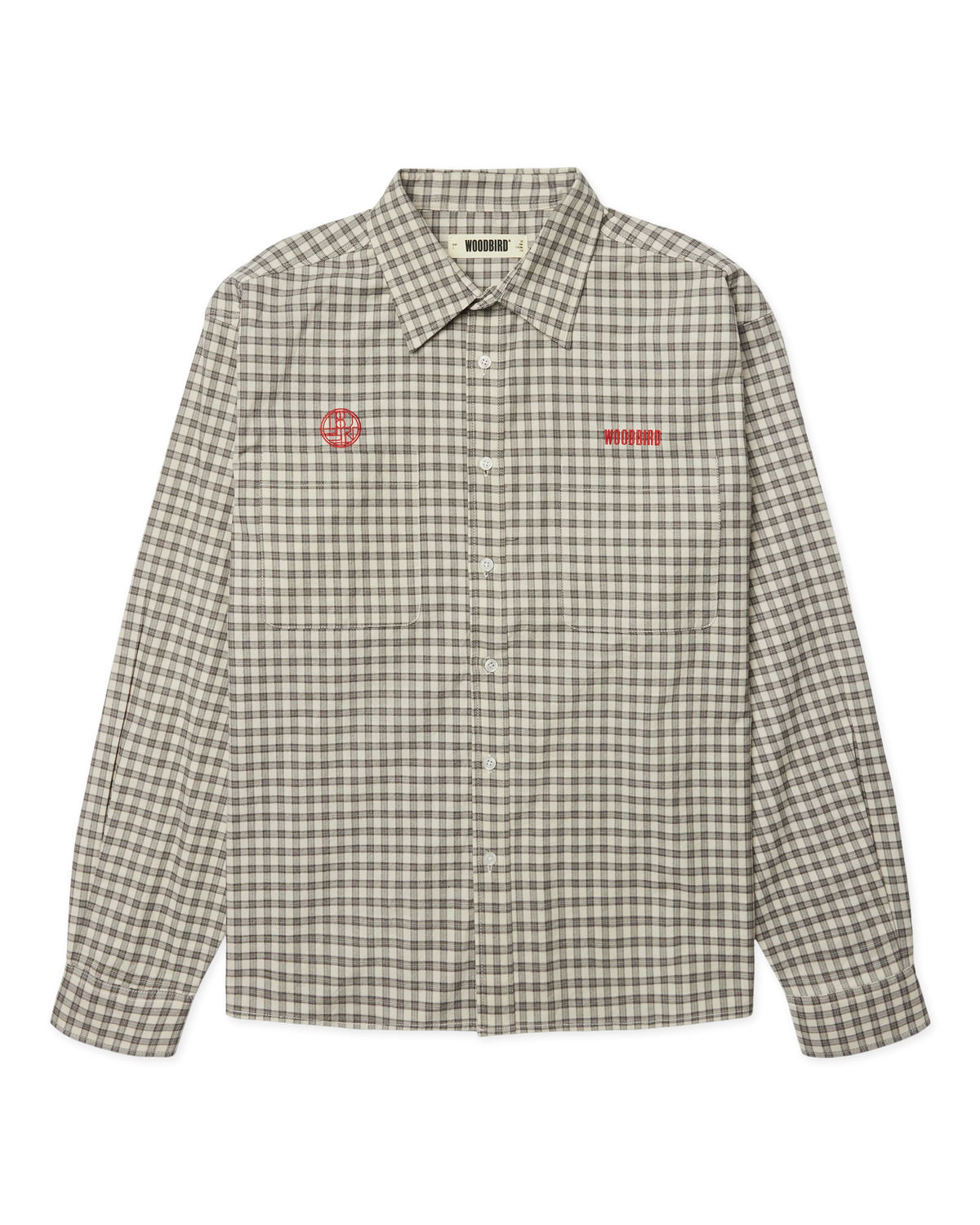 CAMICIA A QUADRI CON RICAMO IN COTONE OFF WHITE