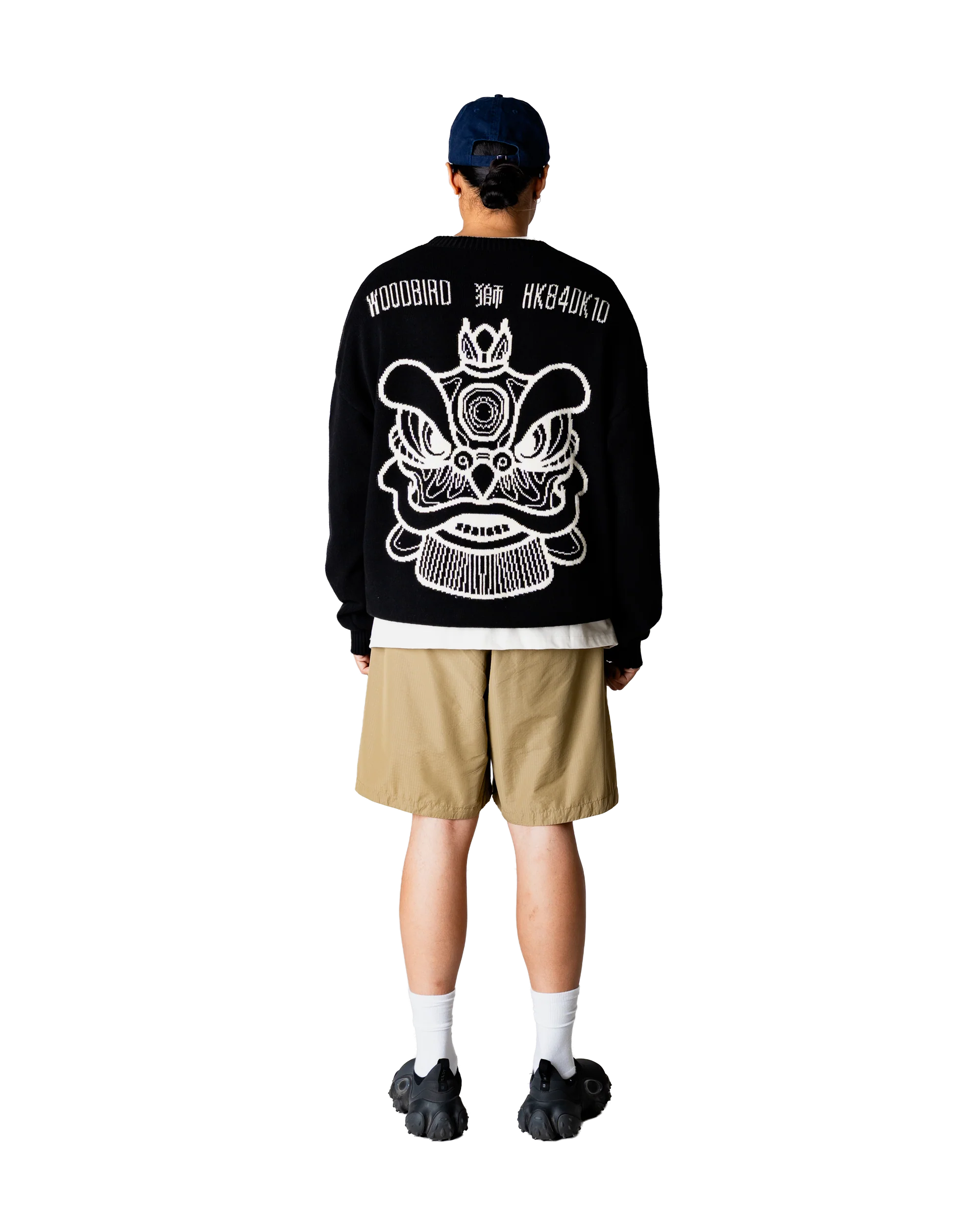 MAGLIONE GIROCOLLO CON GRAFICA LION NERO