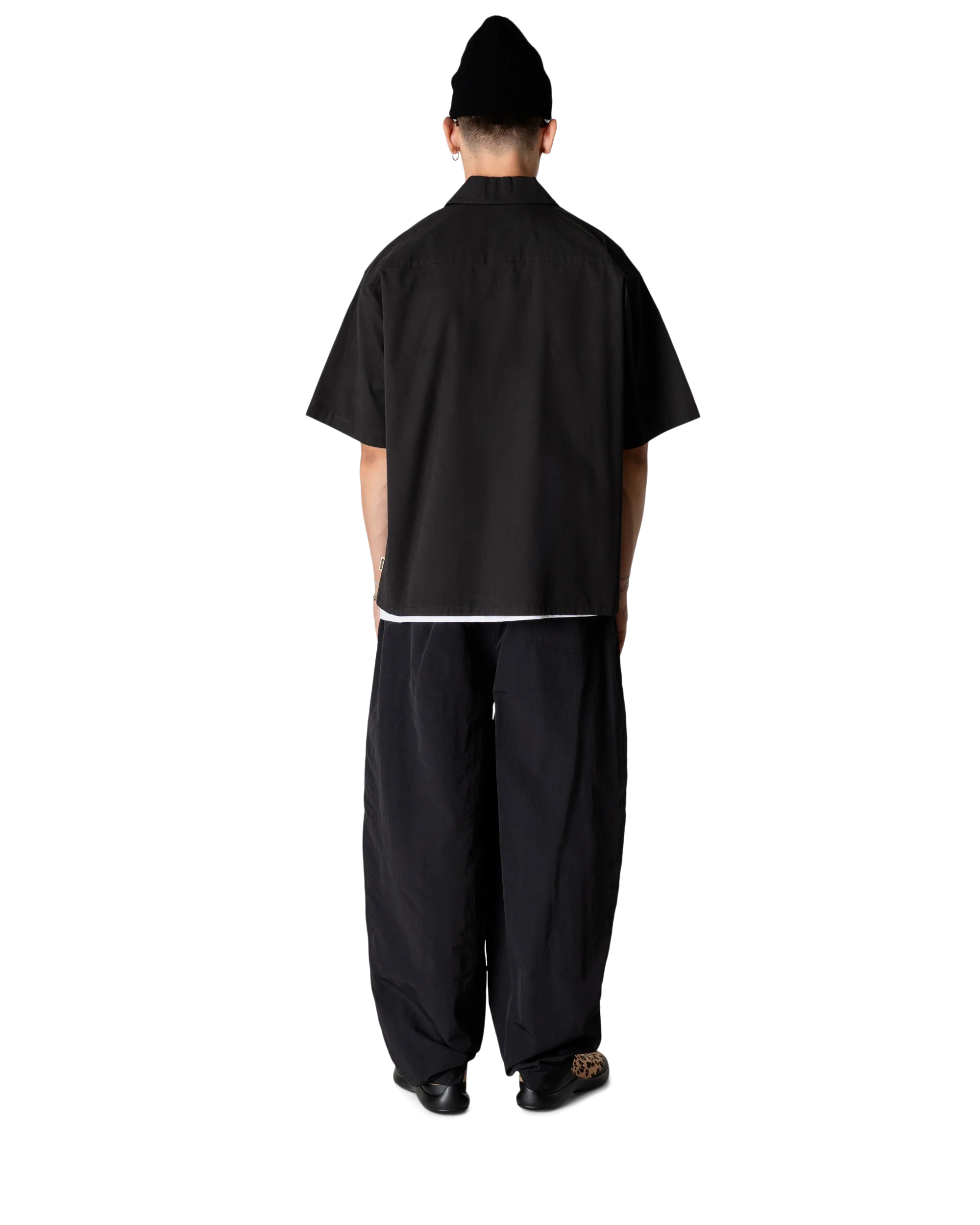 CAMICIA A MANICHE CORTE CARPE KOI IN COTONE NERO