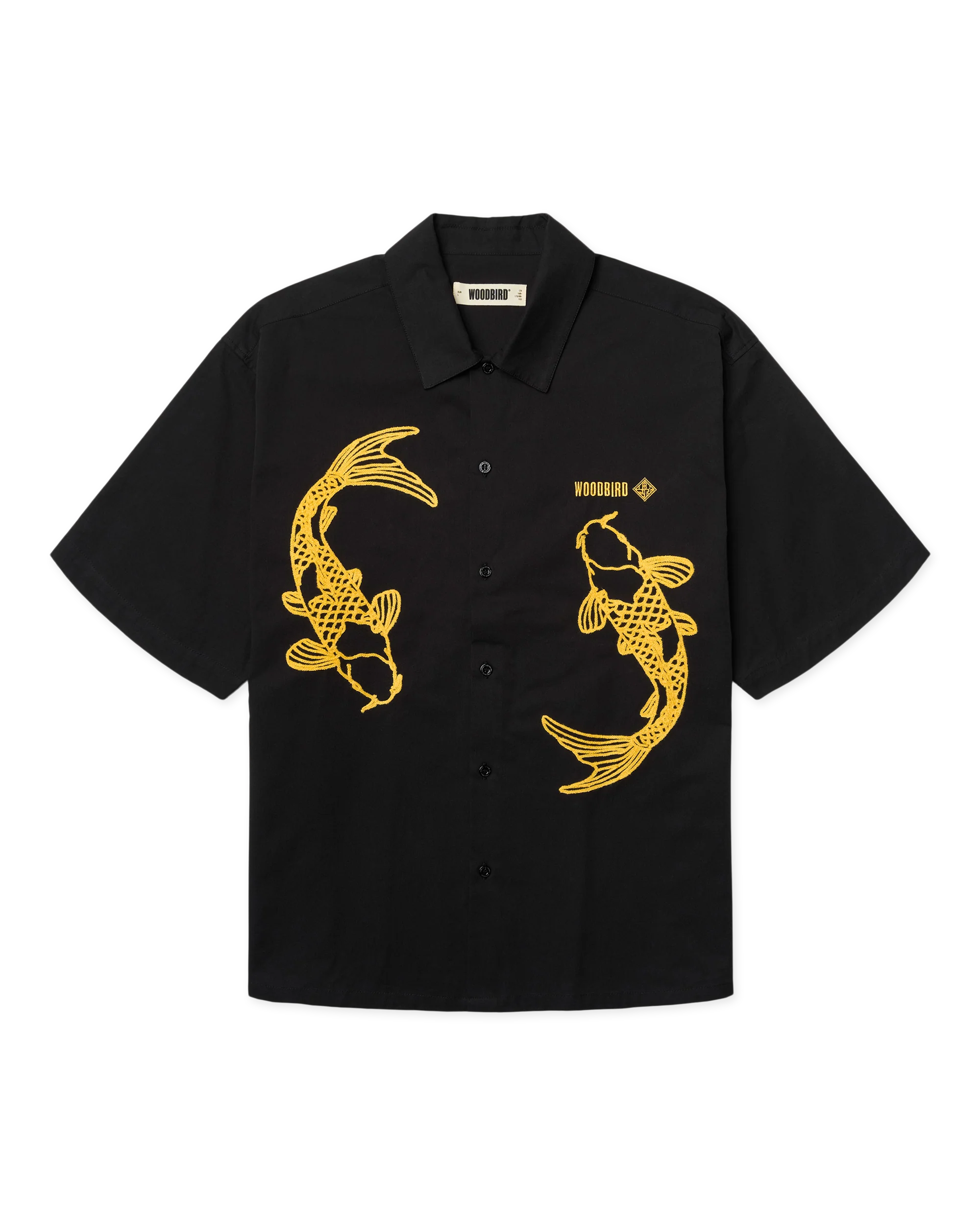CAMICIA A MANICHE CORTE CARPE KOI IN COTONE NERO
