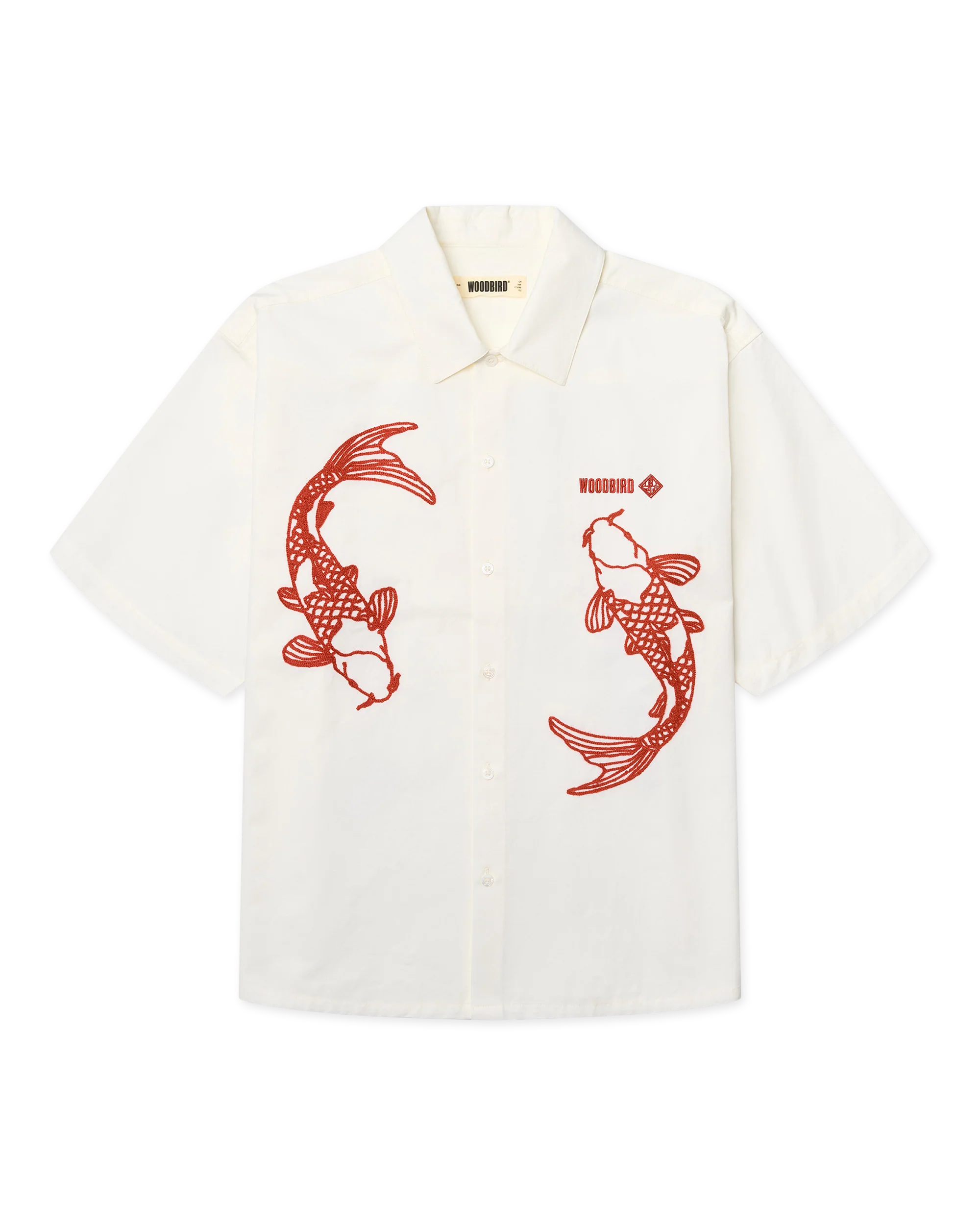 CAMICIA A MANICHE CORTE CARPE KOI IN COTONE OFF WHITE