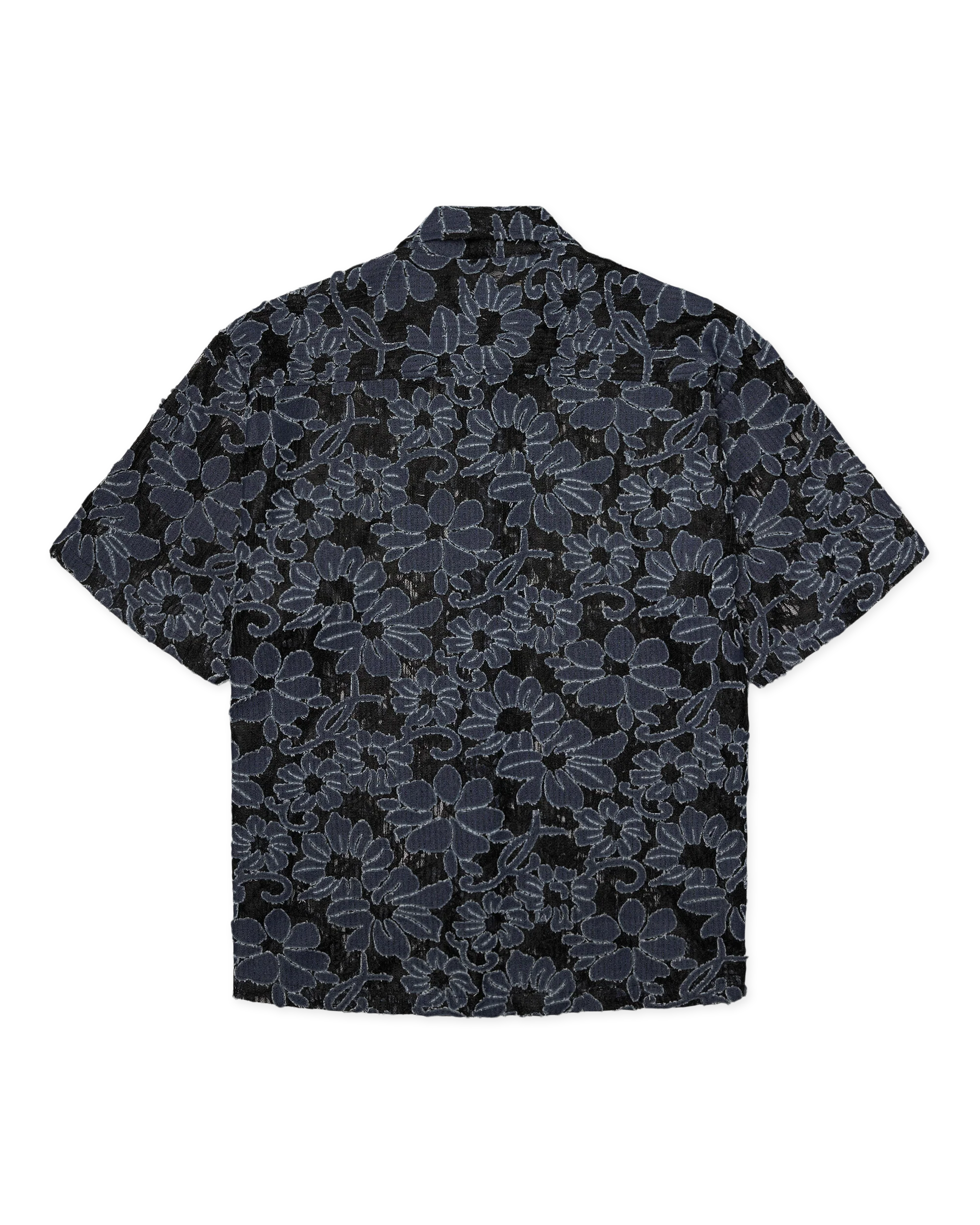 CAMICIA A MANICHE CORTE FLOREALE NERA E BLU