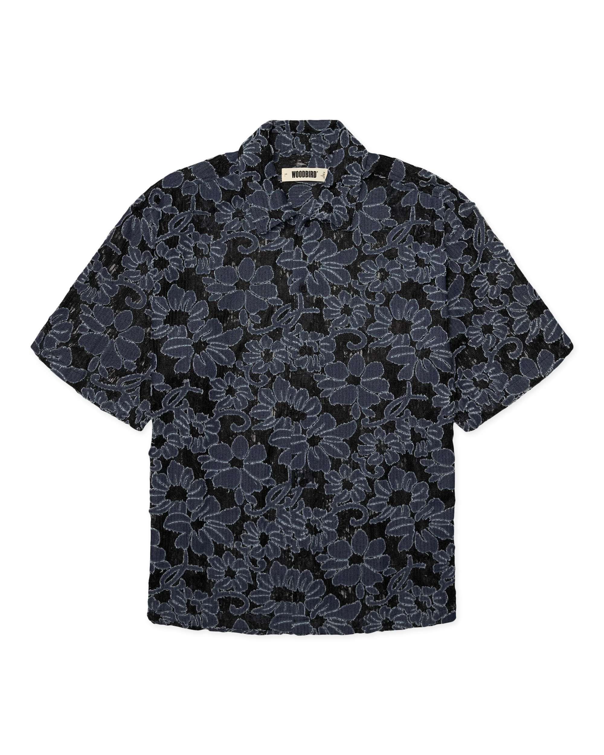 CAMICIA A MANICHE CORTE FLOREALE NERA E BLU