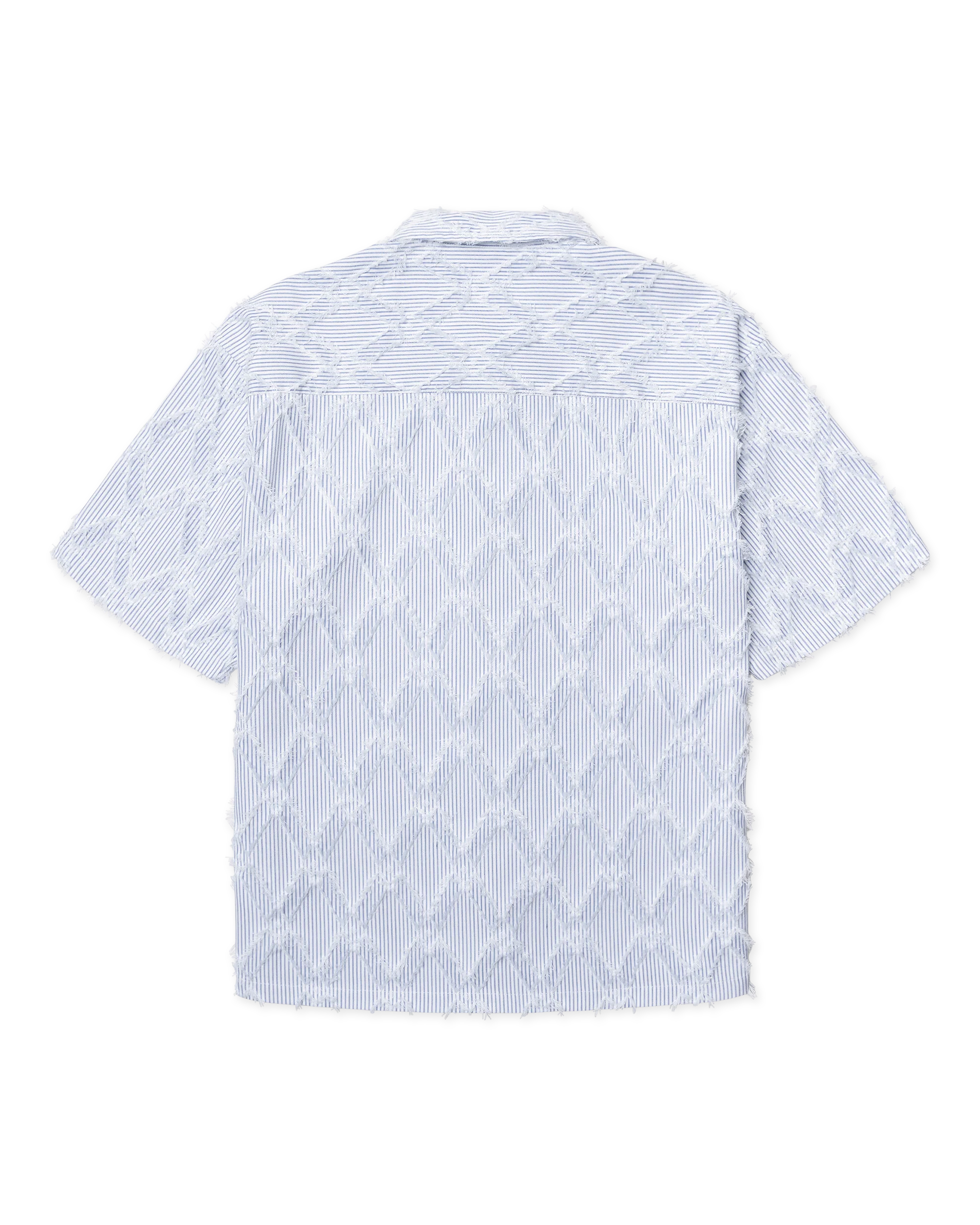 CAMICIA A MANICHE CORTE A RIGHE IN COTONE AZZURRO