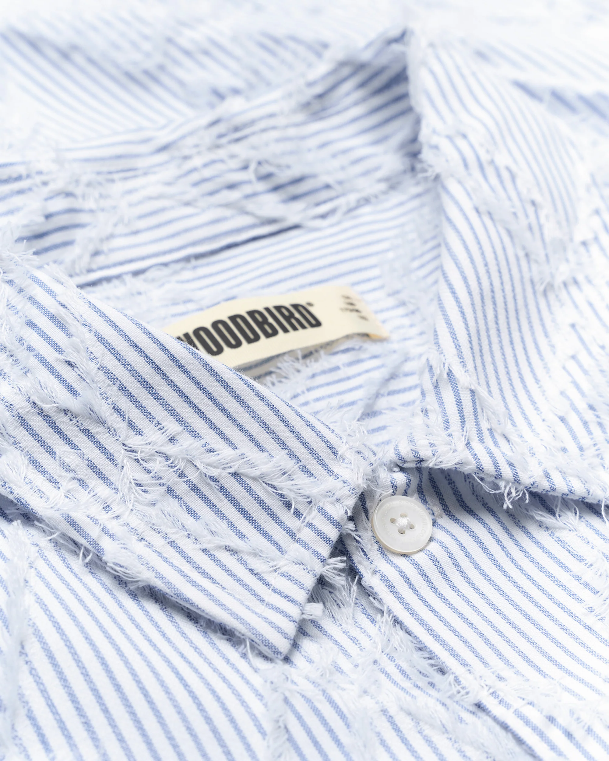 CAMICIA A MANICHE CORTE A RIGHE IN COTONE AZZURRO