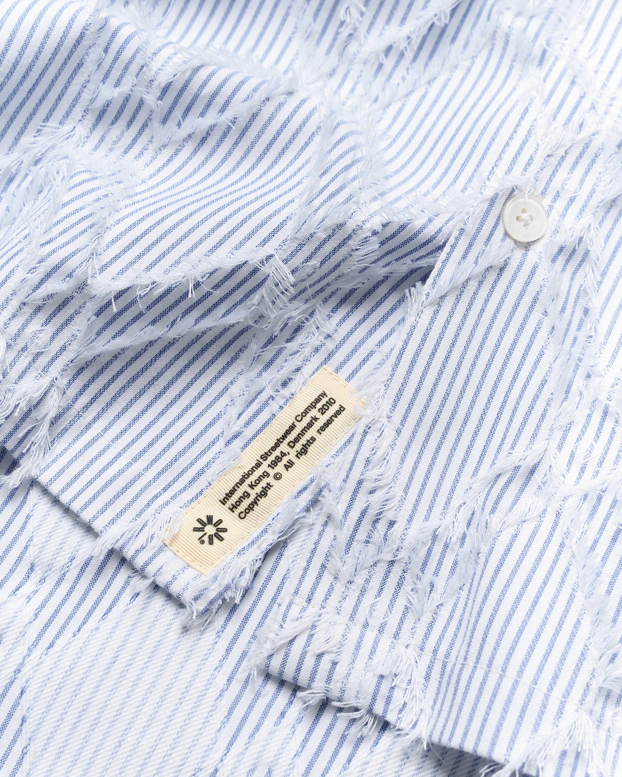 CAMICIA A MANICHE CORTE A RIGHE IN COTONE AZZURRO