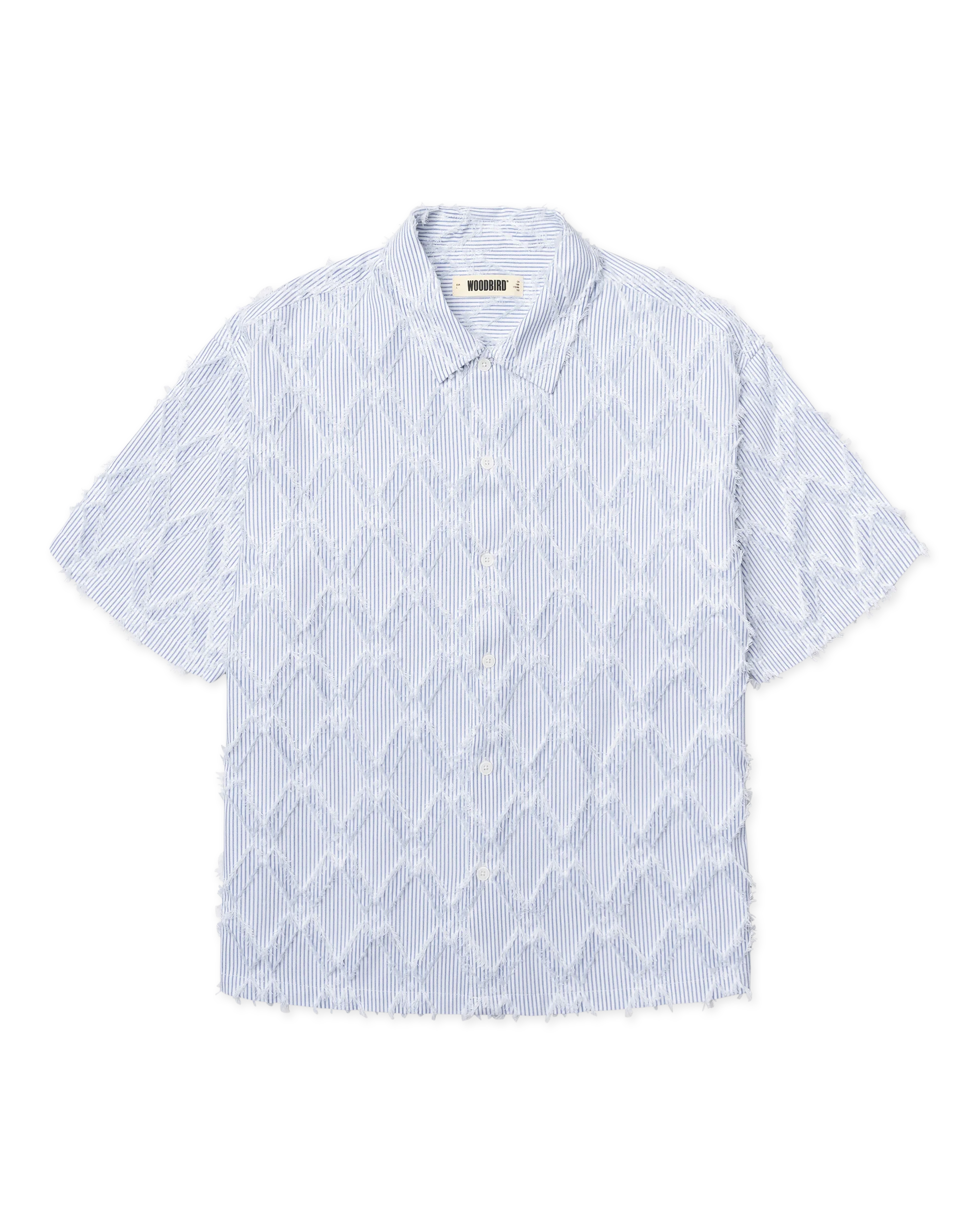 CAMICIA A MANICHE CORTE A RIGHE IN COTONE AZZURRO
