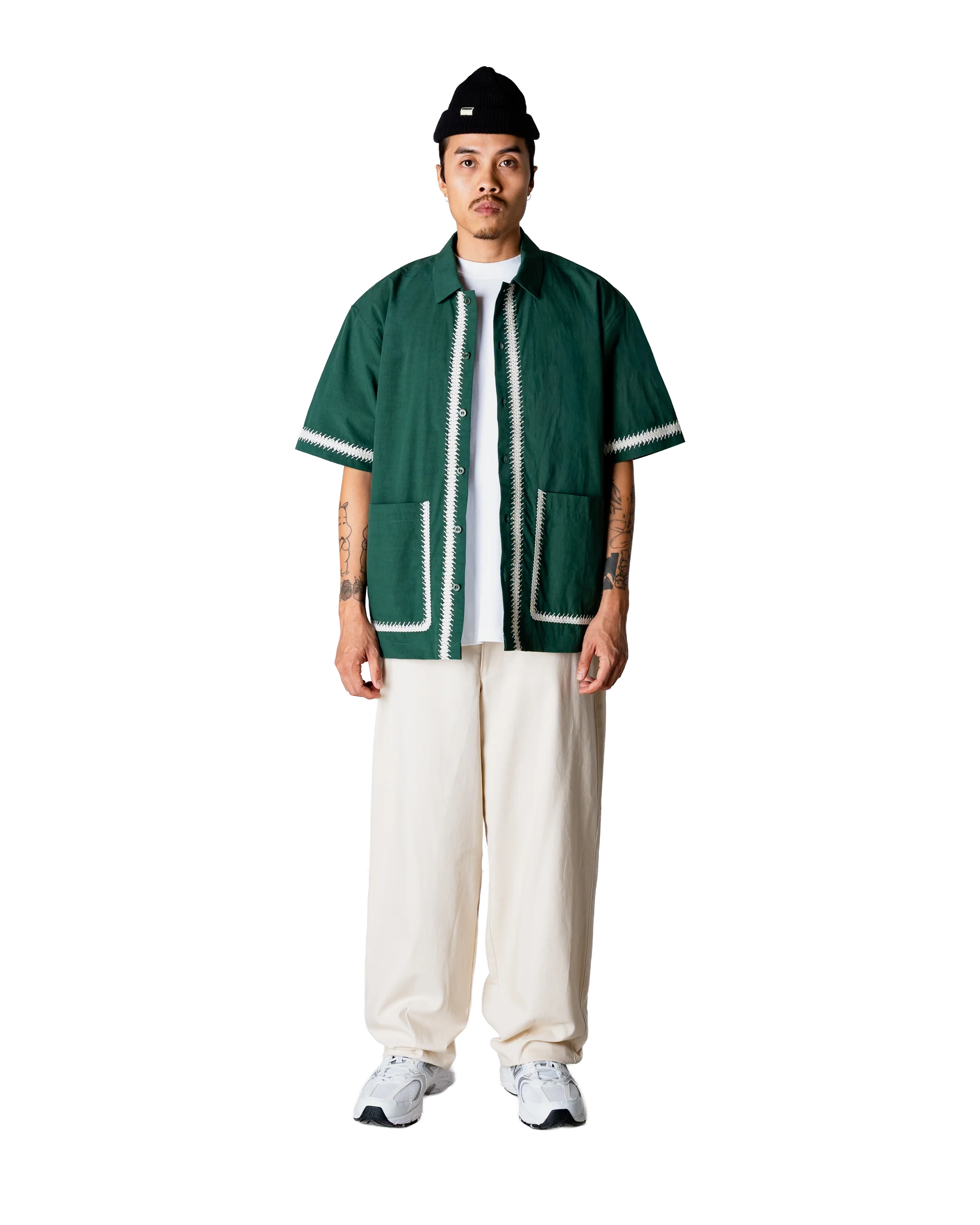 CAMICIA A MANICHE CORTE IN COTONE VERDE PINO