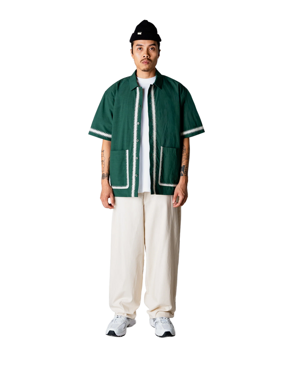 CAMICIA A MANICHE CORTE IN COTONE VERDE PINO