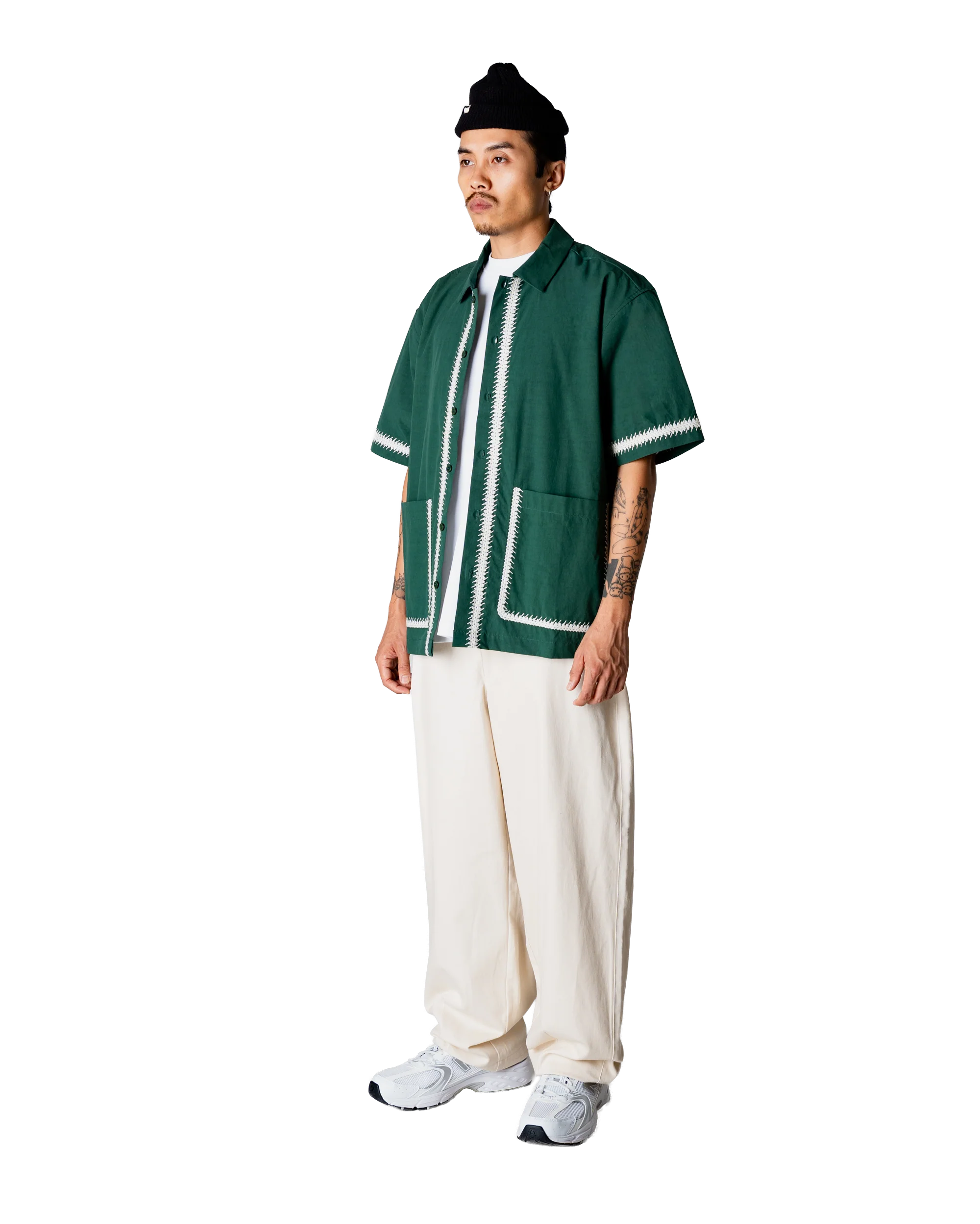 CAMICIA A MANICHE CORTE IN COTONE VERDE PINO