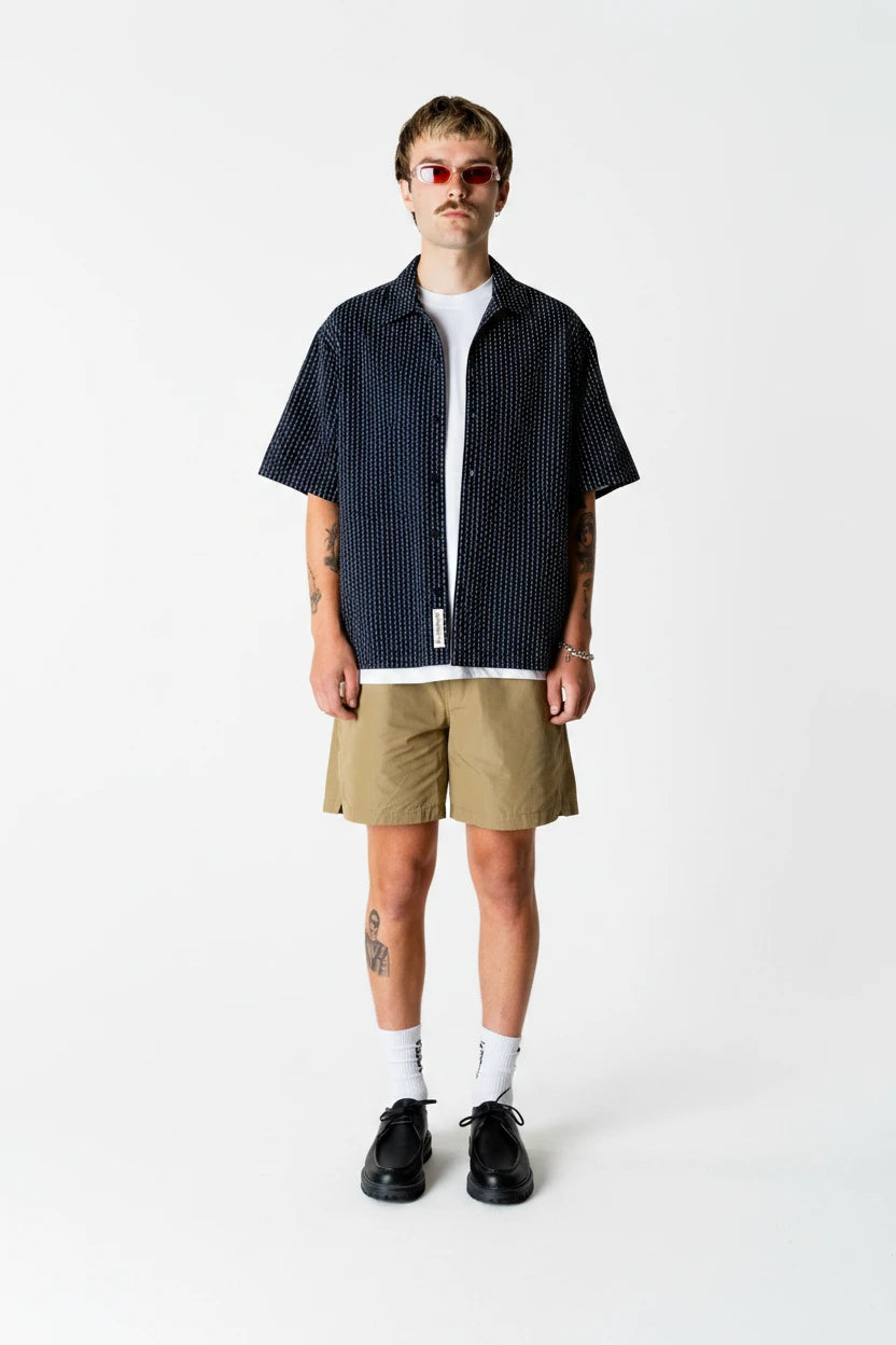 CAMICIA A MANICHE CORTE IN COTONE NAVY SCURO