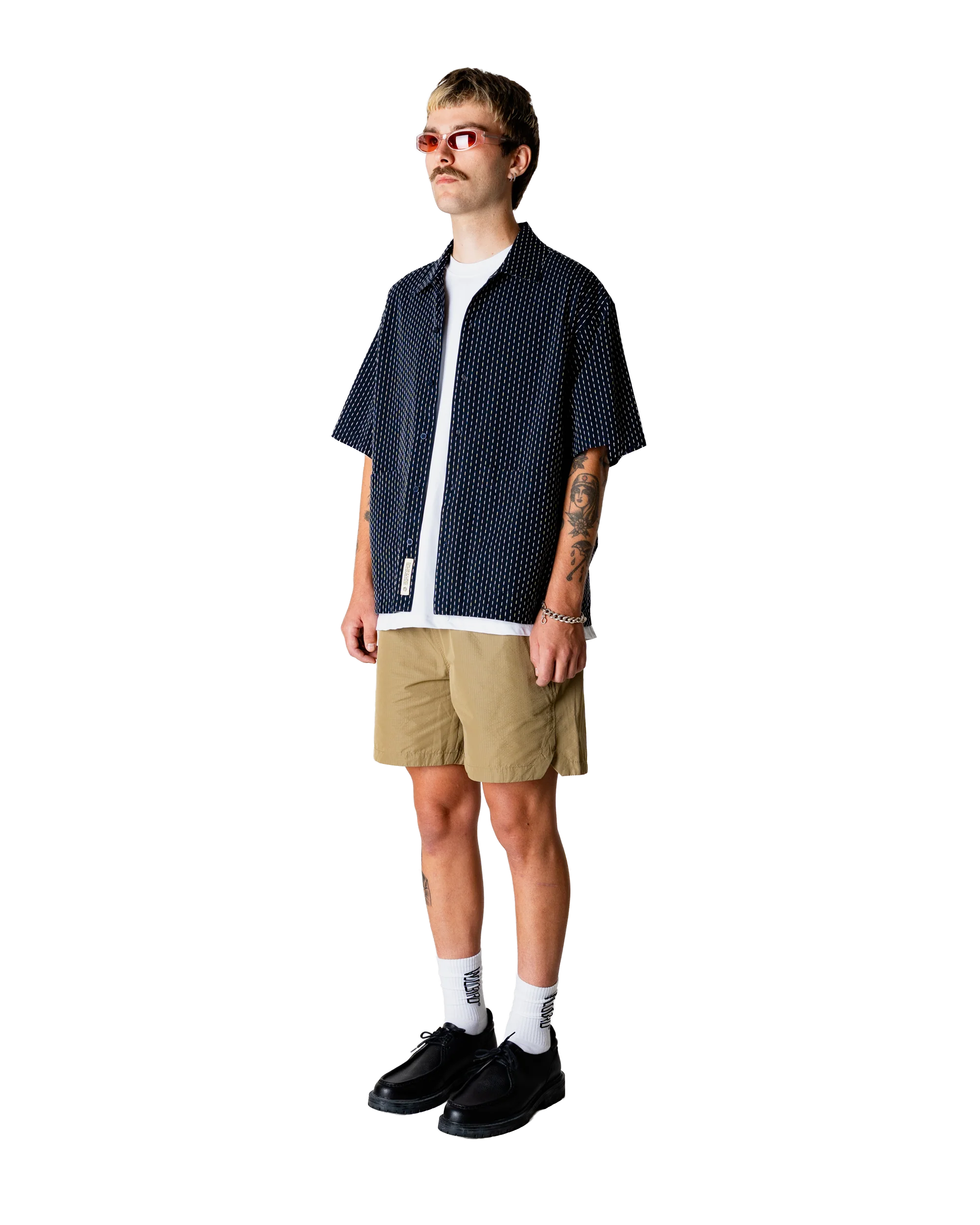 CAMICIA A MANICHE CORTE IN COTONE NAVY SCURO