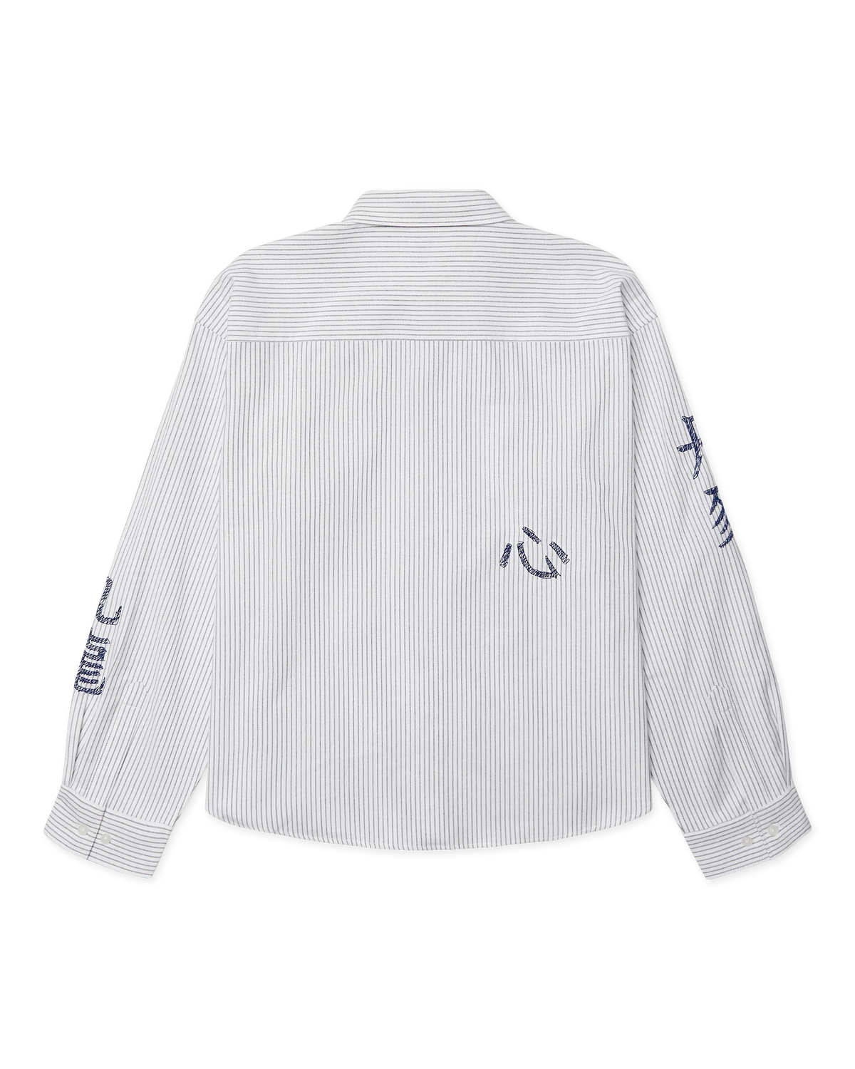 CAMICIA A RIGHE CON RICAMI IN COTONE BIANCO E BLU