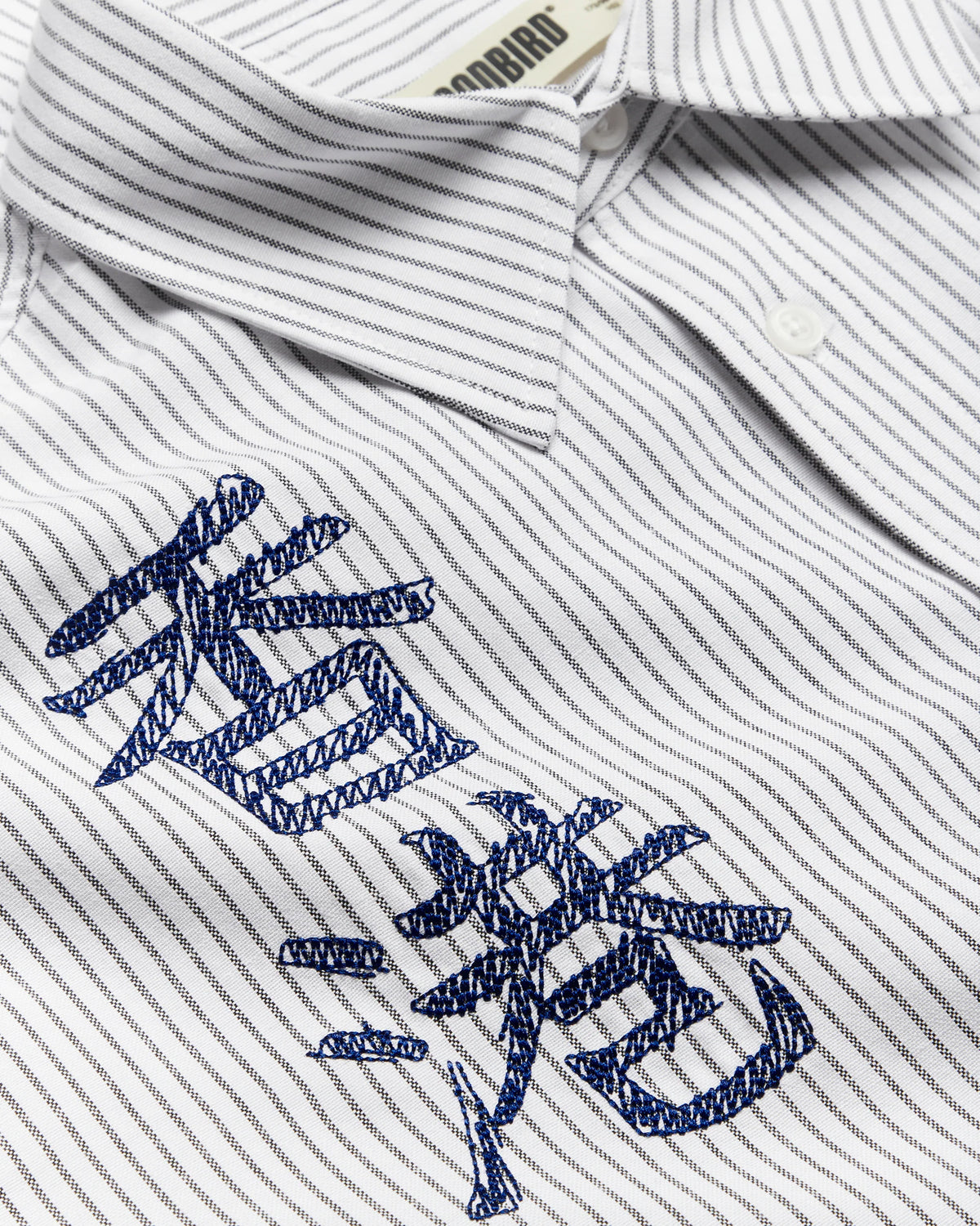 CAMICIA A RIGHE CON RICAMI IN COTONE BIANCO E BLU