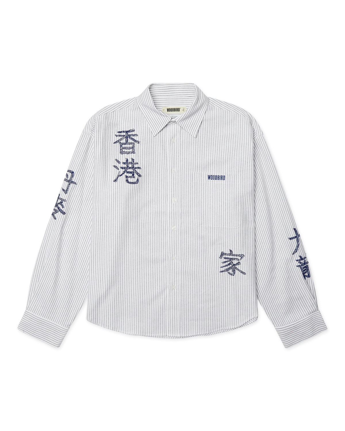 CAMICIA A RIGHE CON RICAMI IN COTONE BIANCO E BLU