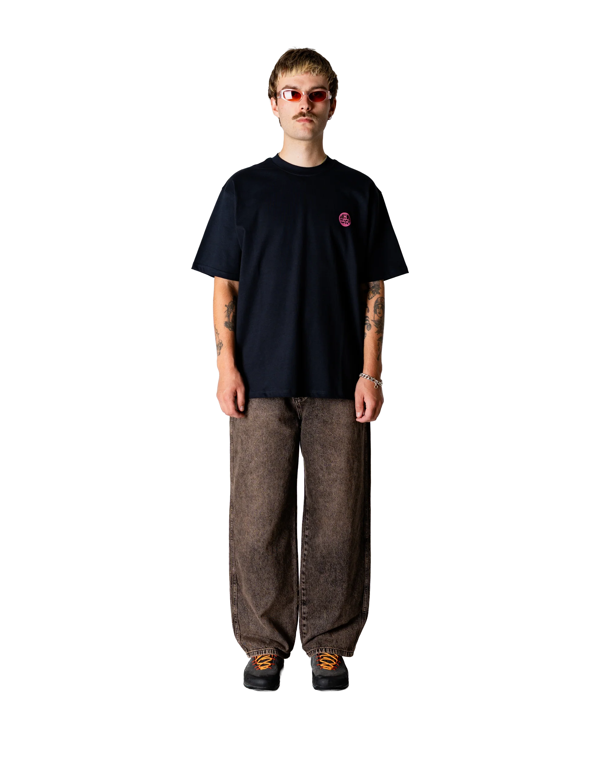 JEANS BAGGY FIT IN COTONE MARRONE WASHED