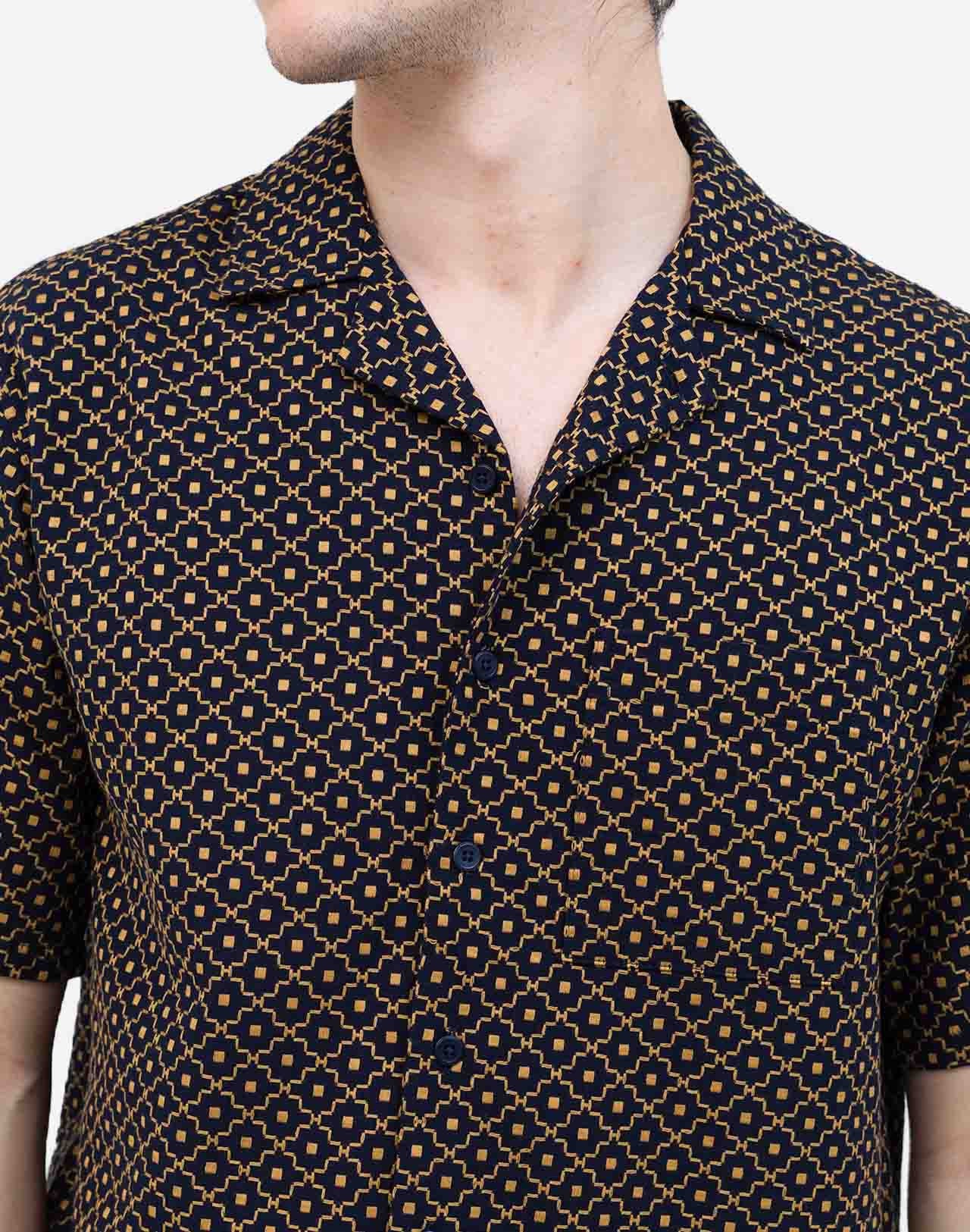 CAMICIA A MANICHE CORTE ALOHA NEZA NERA E ORO