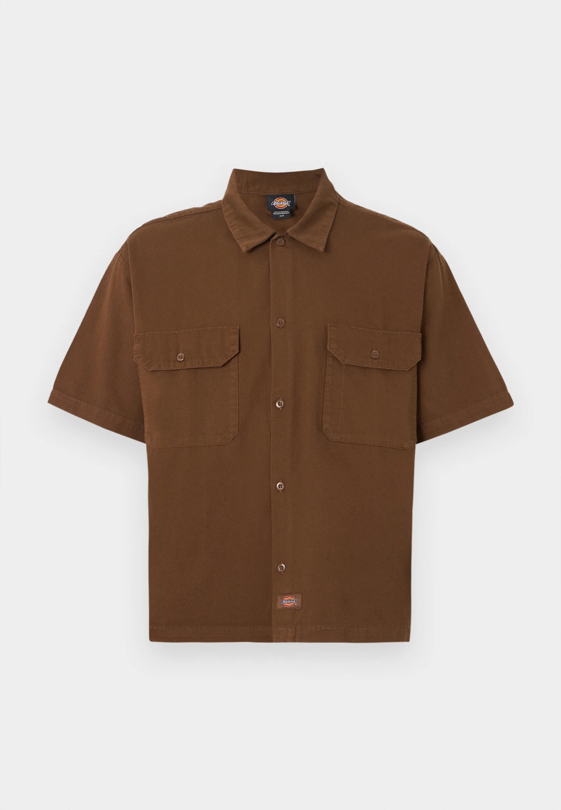 CAMICIA A MANICHE CORTE IN COTONE MARRONE