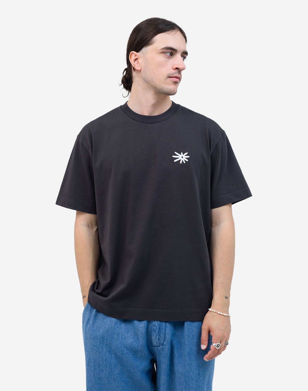 T-SHIRT FLOWER IN COTONE NERO CARBONE