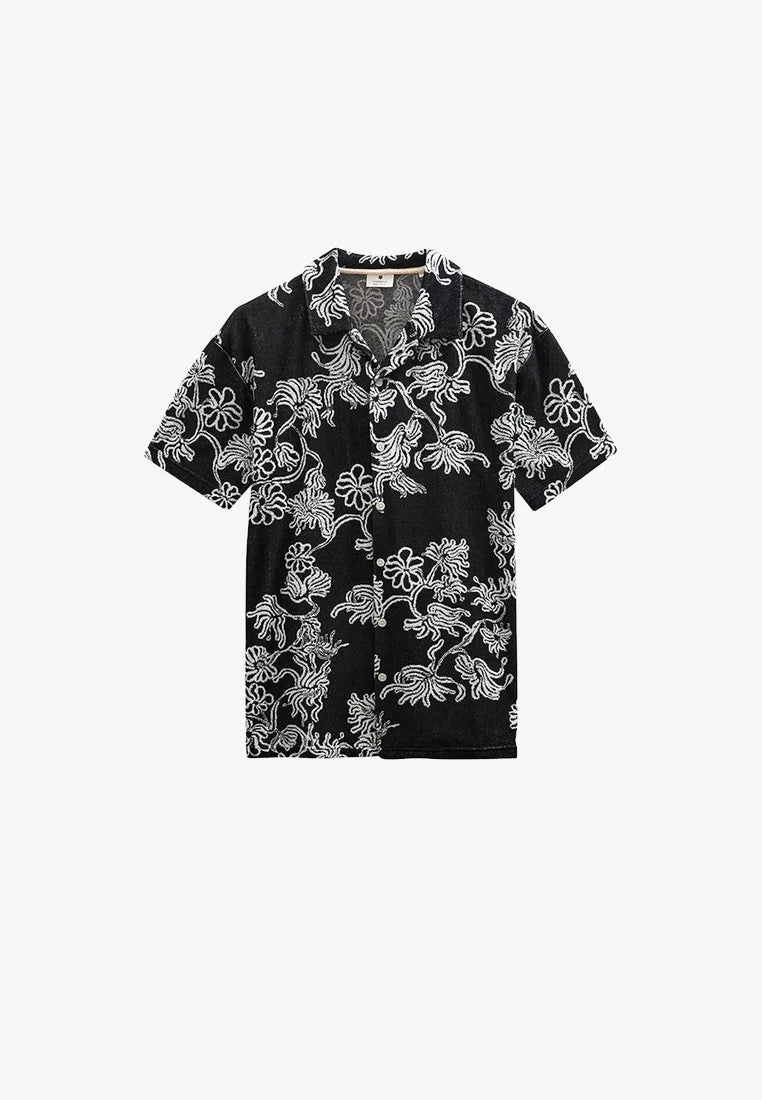 CAMICIA A MANICHE CORTE FLOREALE NERA