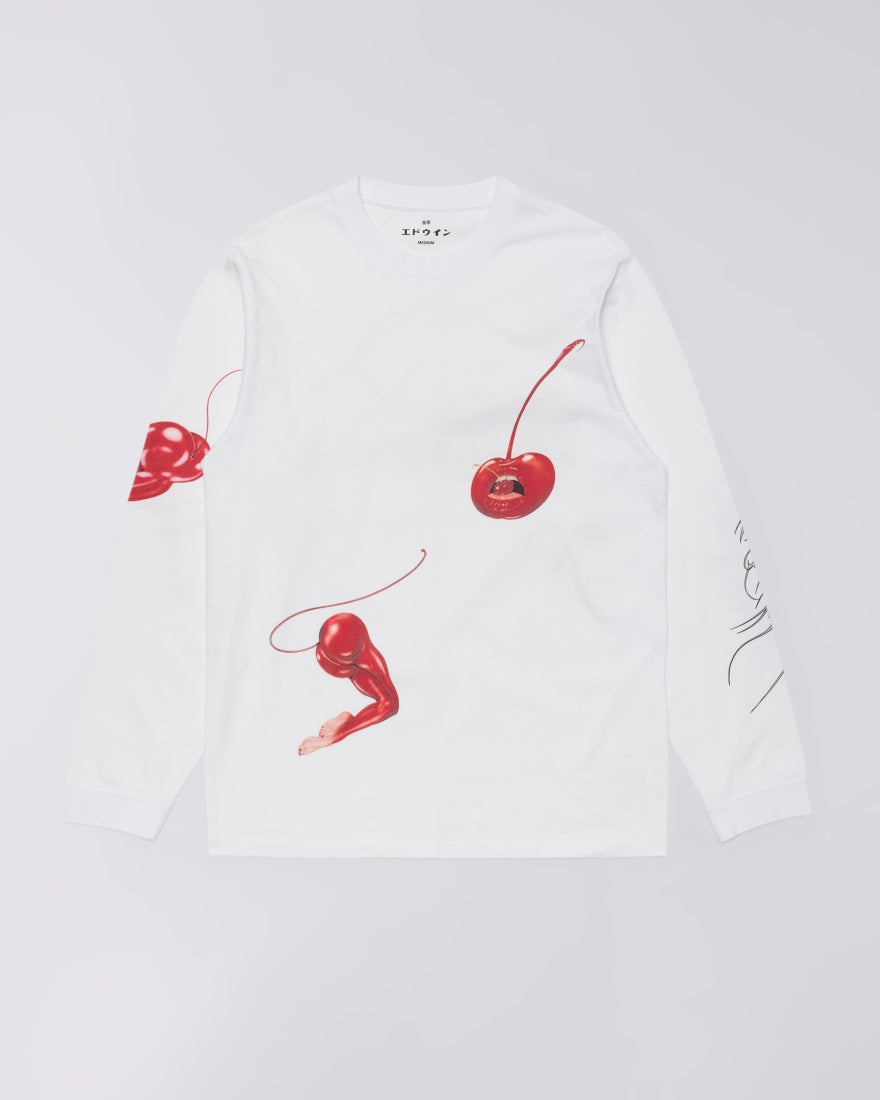 MAGLIA CHERRY DEVIL MANICHE LUNGHE IN COTONE BIANCA