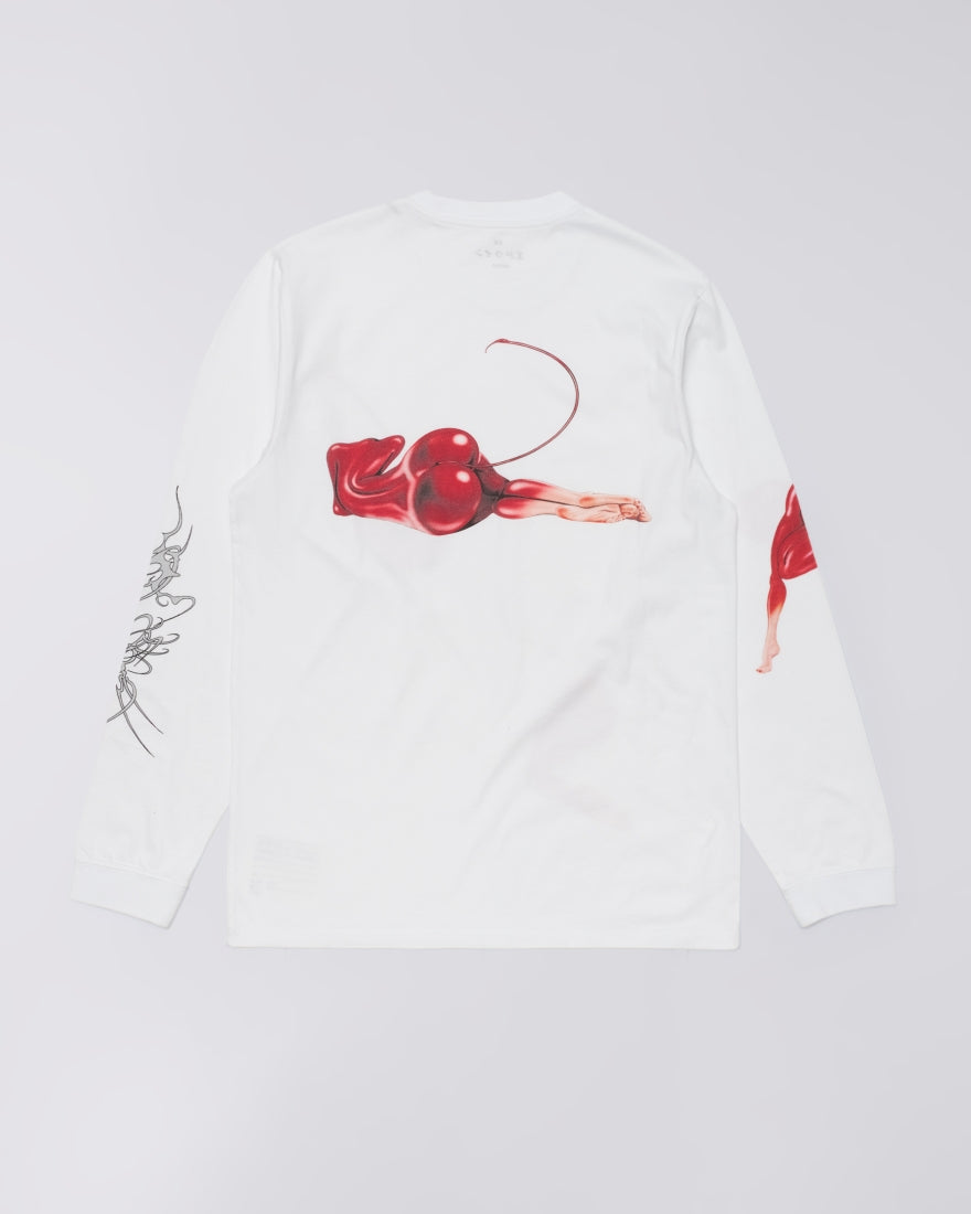 MAGLIA CHERRY DEVIL MANICHE LUNGHE IN COTONE BIANCA