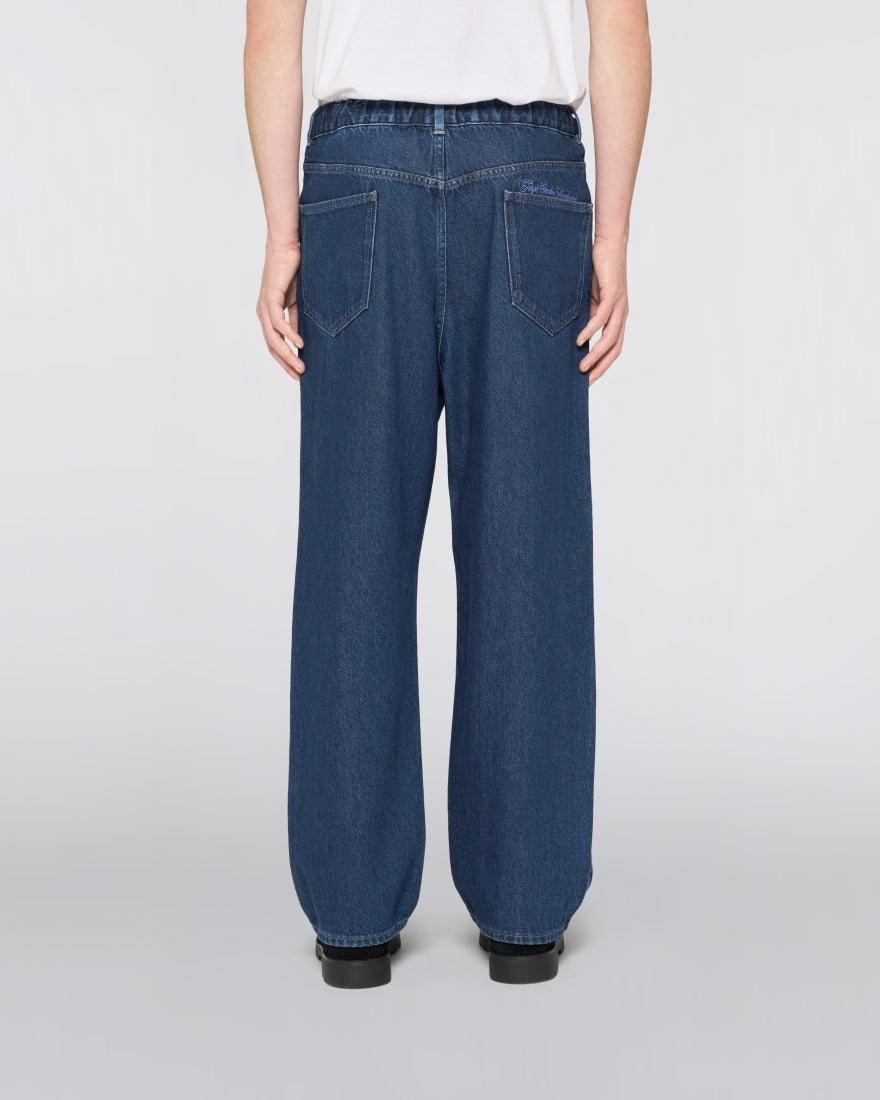 PANTALONI CON VITA ELASTICIZZATA IN COTONE BLU