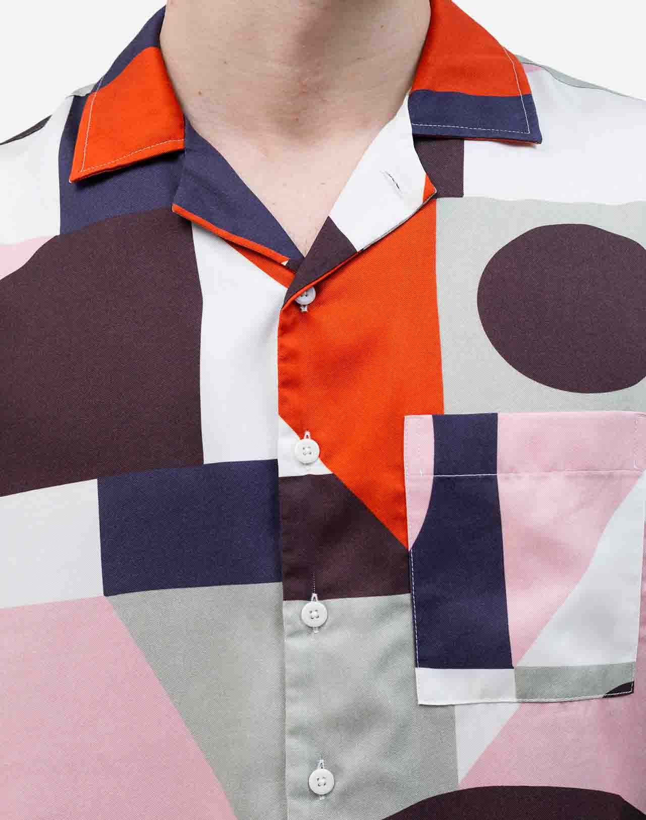 CAMICIA A MANICHE CORTE ALOHA CUBISM MULTICOLORE