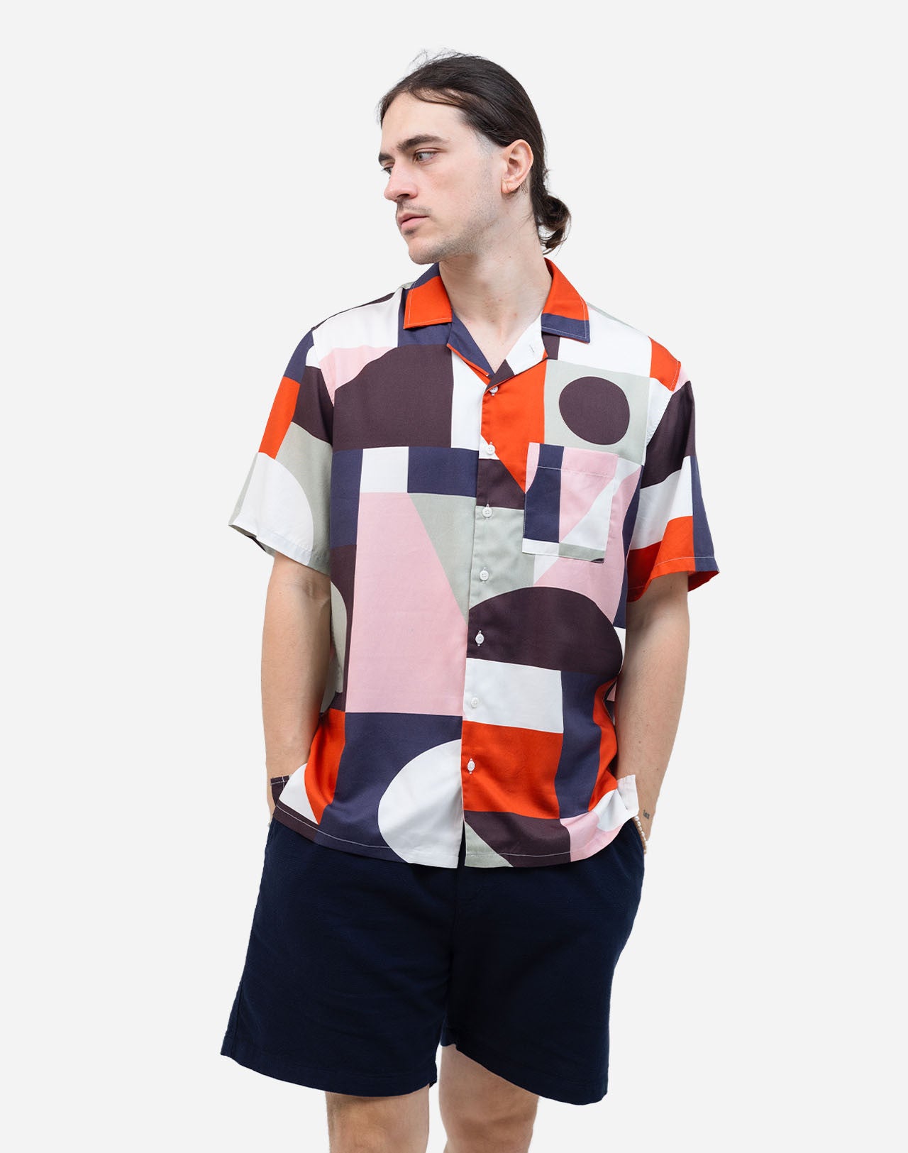 CAMICIA A MANICHE CORTE ALOHA CUBISM MULTICOLORE