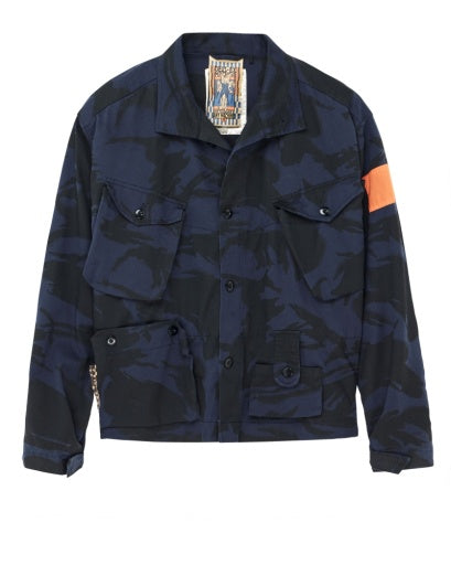 OVERSHIRT MILITARE IN RASO DI COTONE BLU
