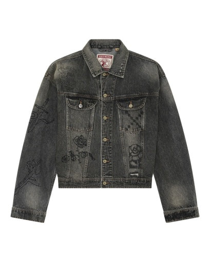 GIACCA DI JEANS EFFETTO VISSUTO ANTRACITE
